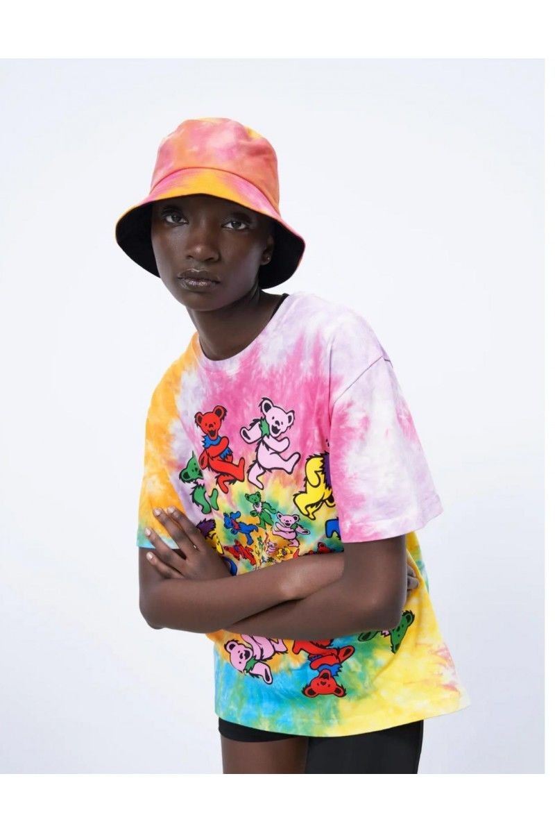 Batik Desenli Kumaş Bucket Kova Şapka - Turuncu