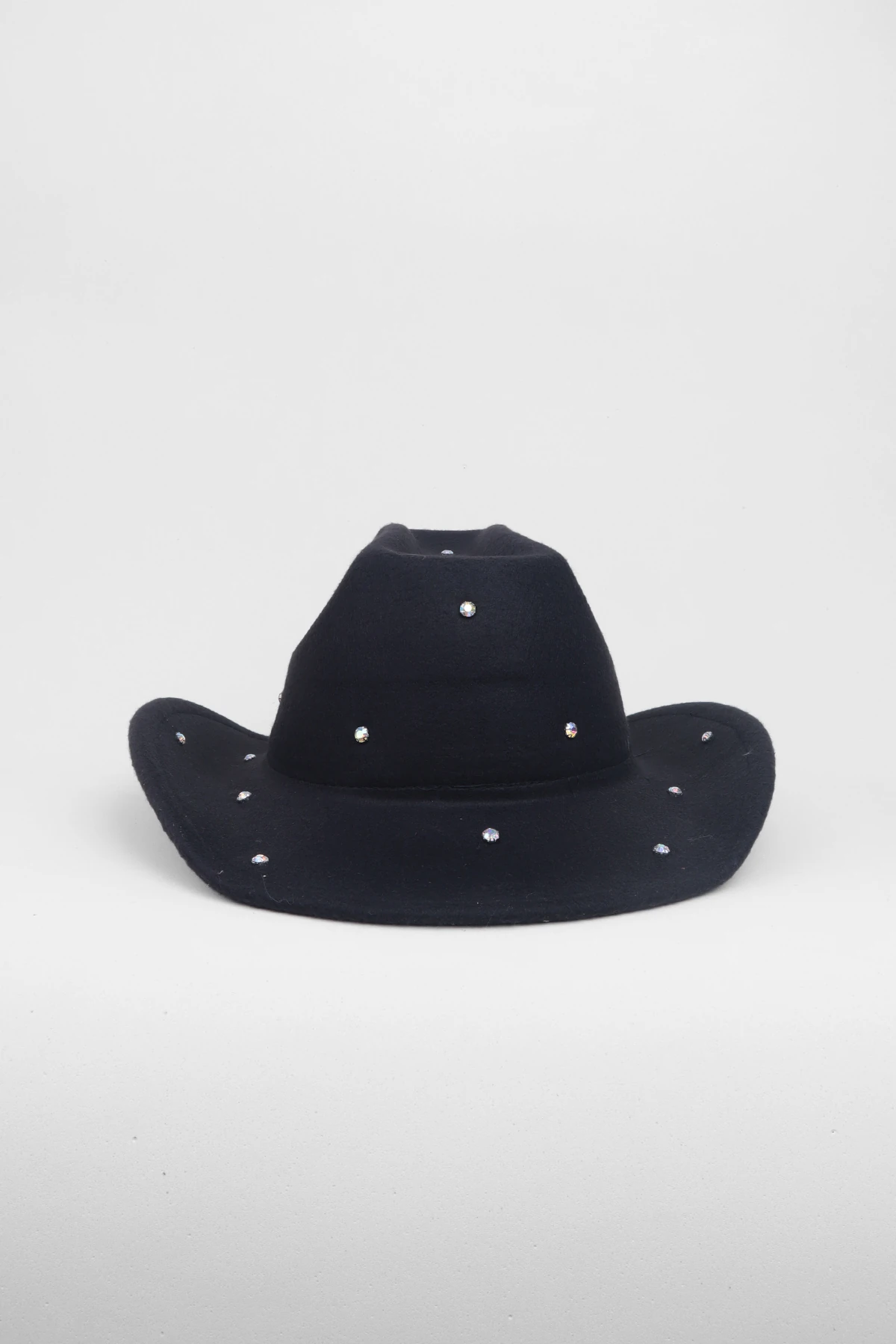 Kristal Taşlı Fötr Panama Şapka - Siyah