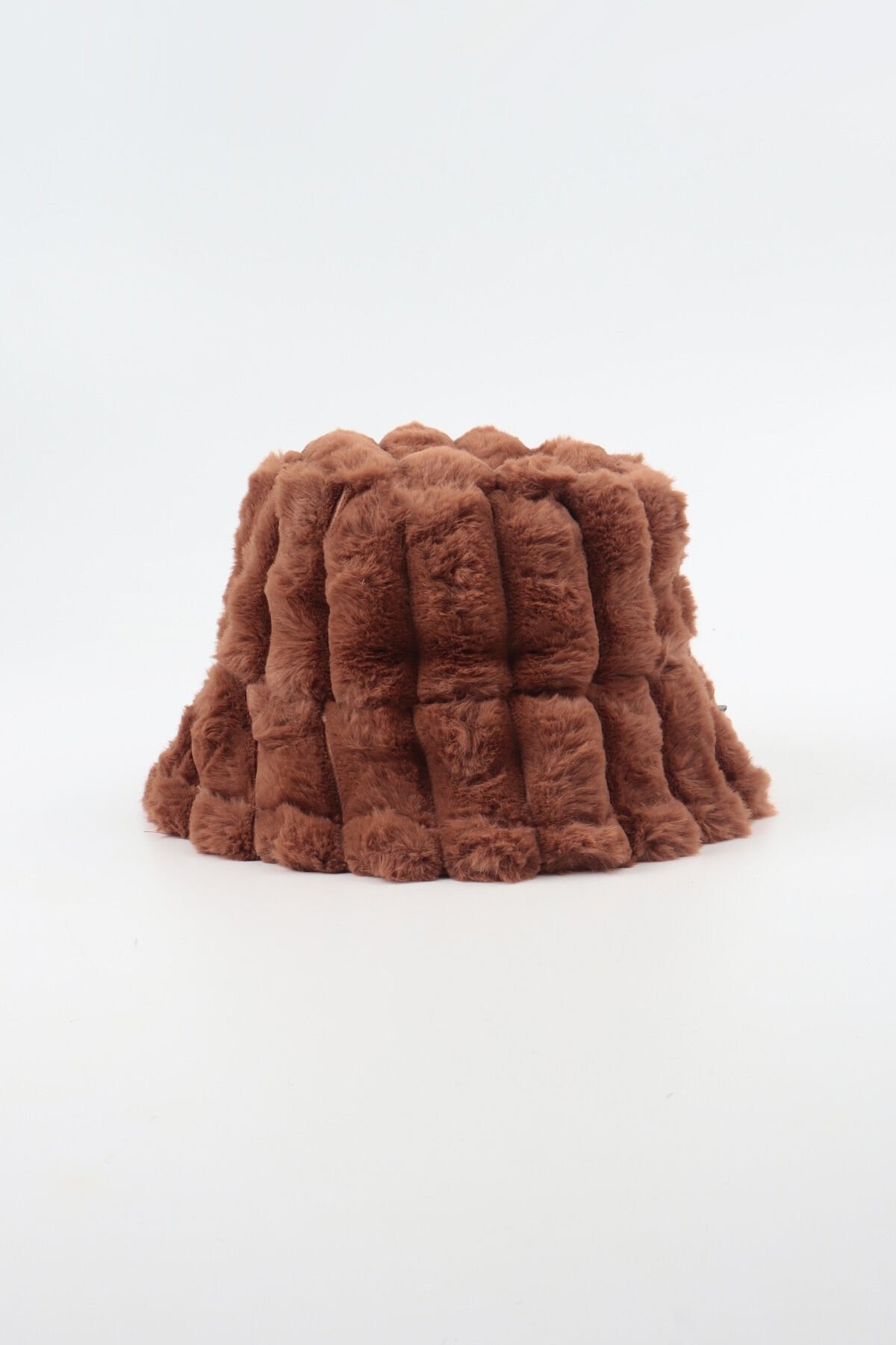 Camel Fitilli Desen Peluş Kürk Bucket Şapka