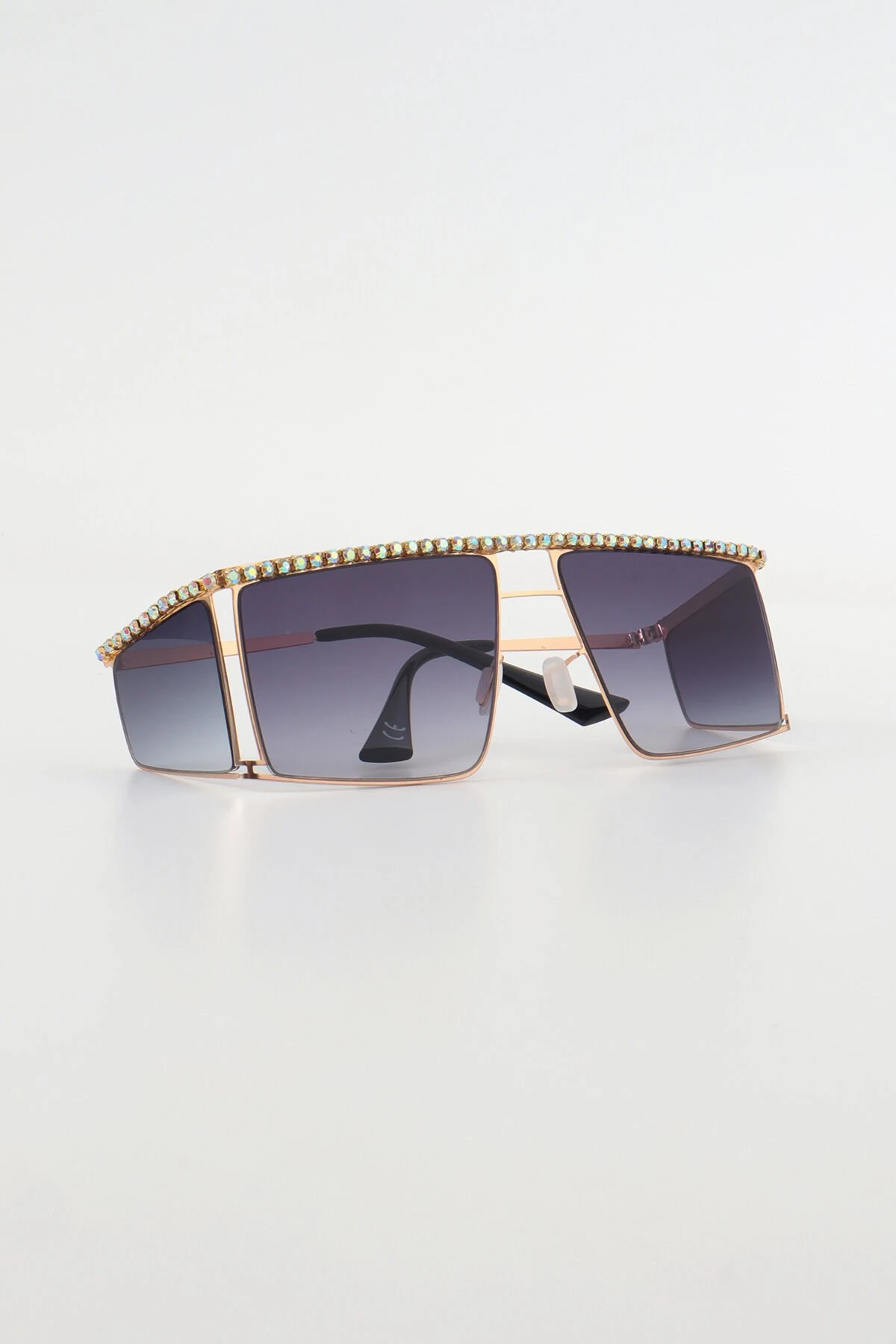 Oliges Kristal Taşlı Metal Çerçeve Güneş Gözlüğü - Siyah Degrade