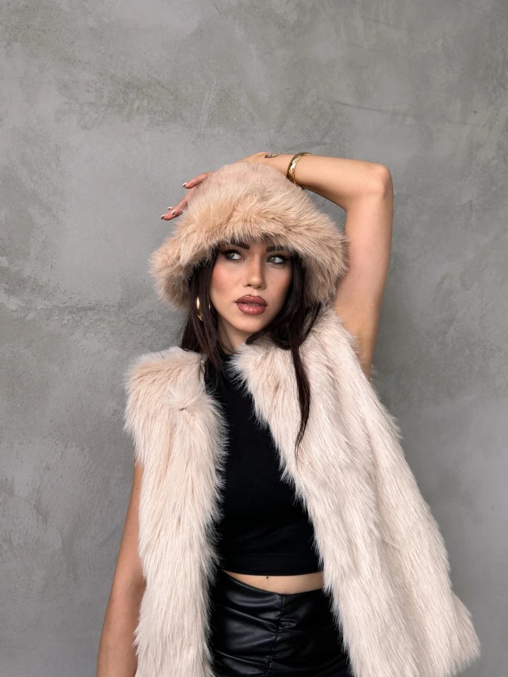 Kürk Yuvarlak Kalpak Şapka Peluş Slavic Şapka - Vizon