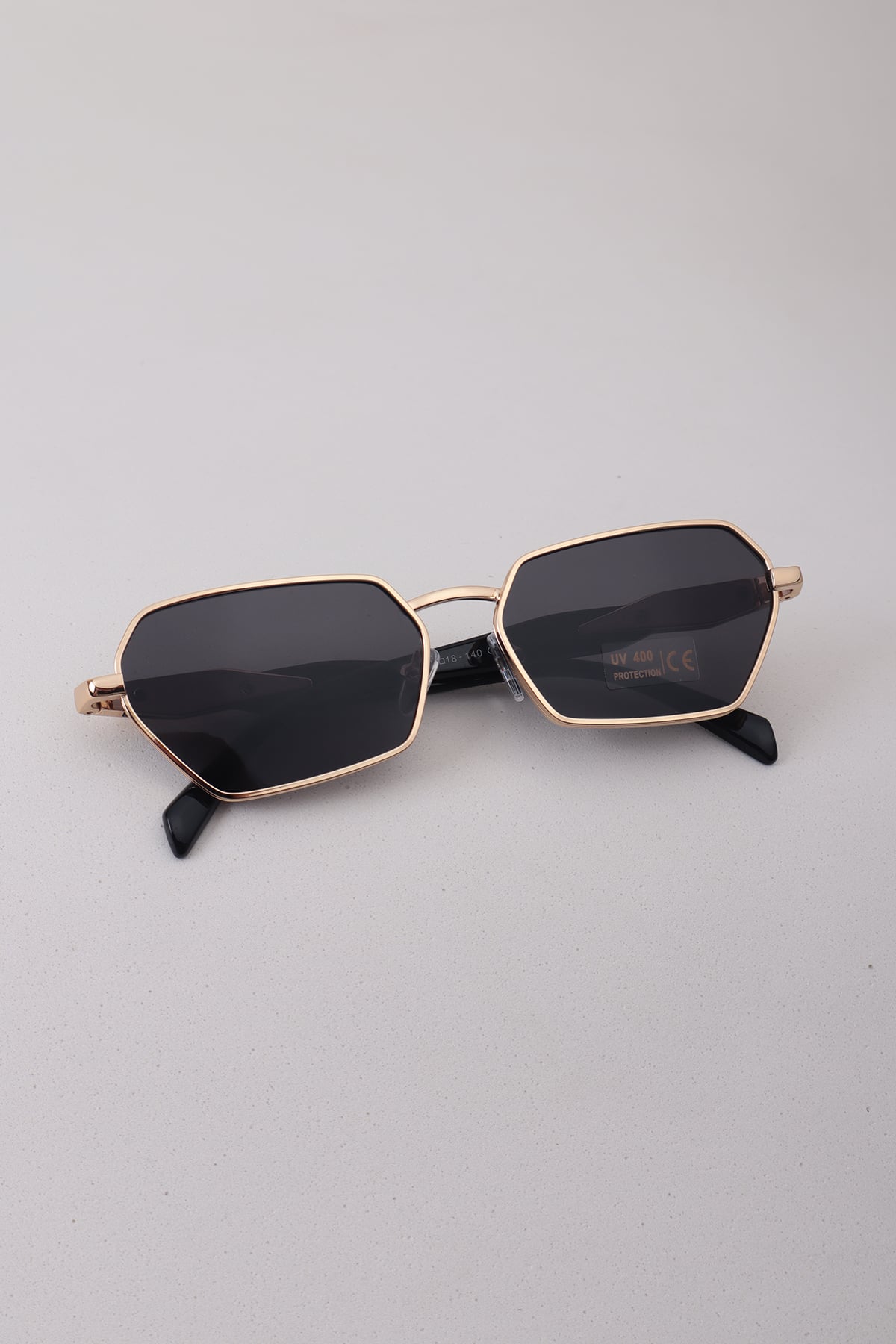 Metal Geometrik Çerçeve Unisex Güneş Gözlüğü - Gold Çerçeve Yeşil Cam