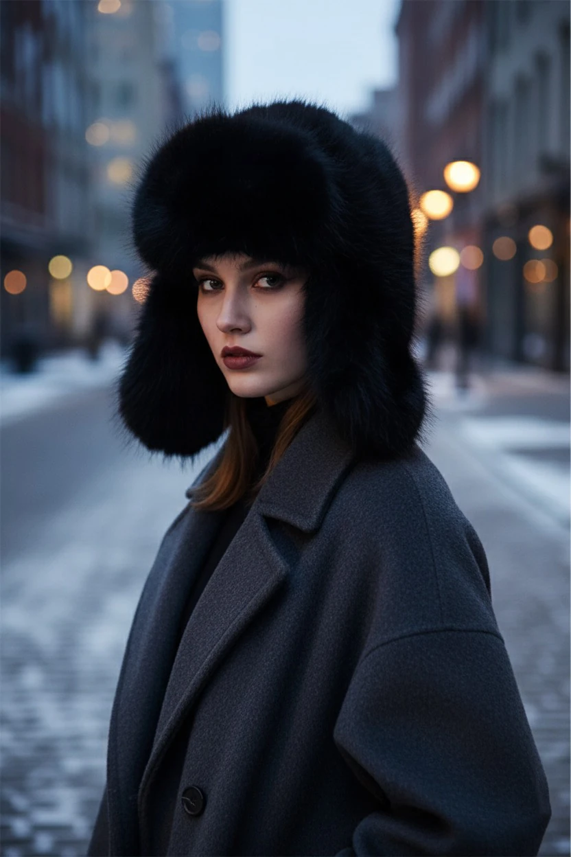 Siyah İthal Pilot Şapka Suni Kürk Ekstra Kabarık