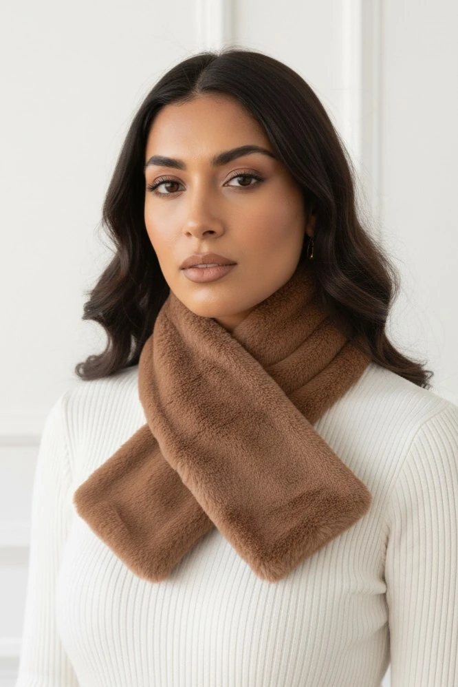 Camel Suni Kürk Peluş Kaşkol Boyunluk Atkı