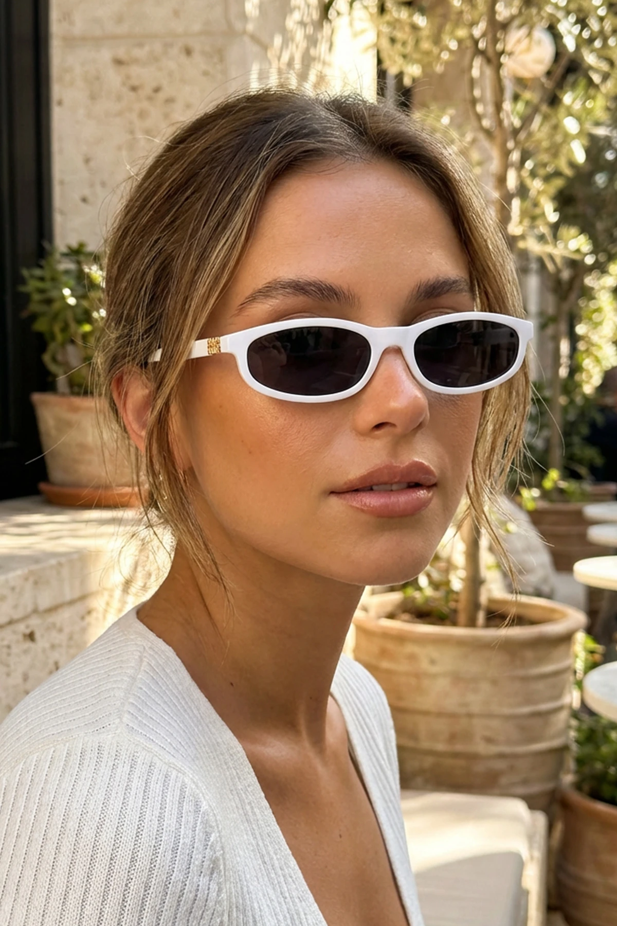 Melon Geometrik İnce Güneş Gözlüğü - Beyaz