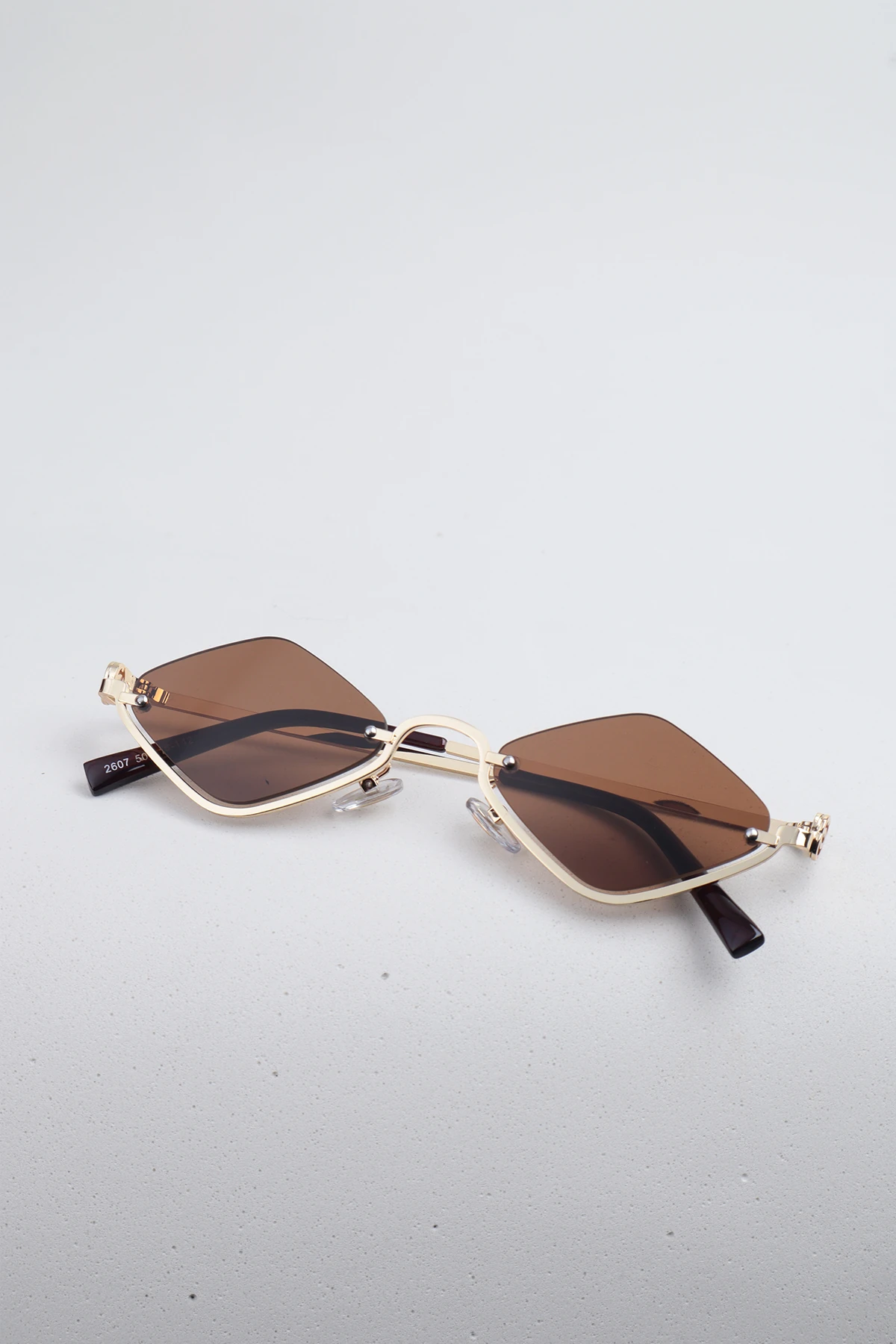 Talya Çerçevesiz Karo Vintage Tasarım Kadın Güneş Gözlüğü - Altın Çerçeve Kahve Cam