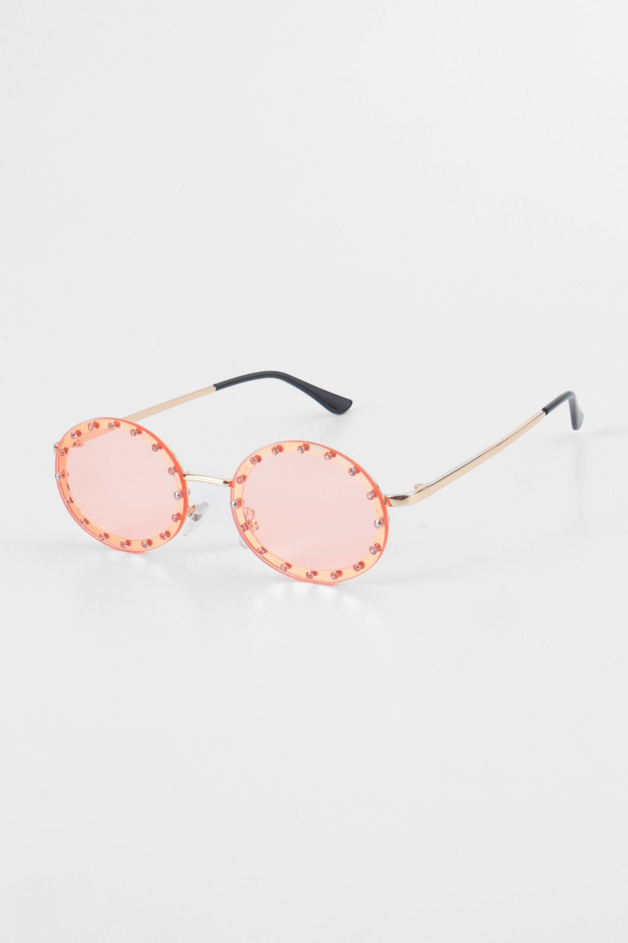 Taşlı Oval Güneş Gözlüğü  - Pembe
