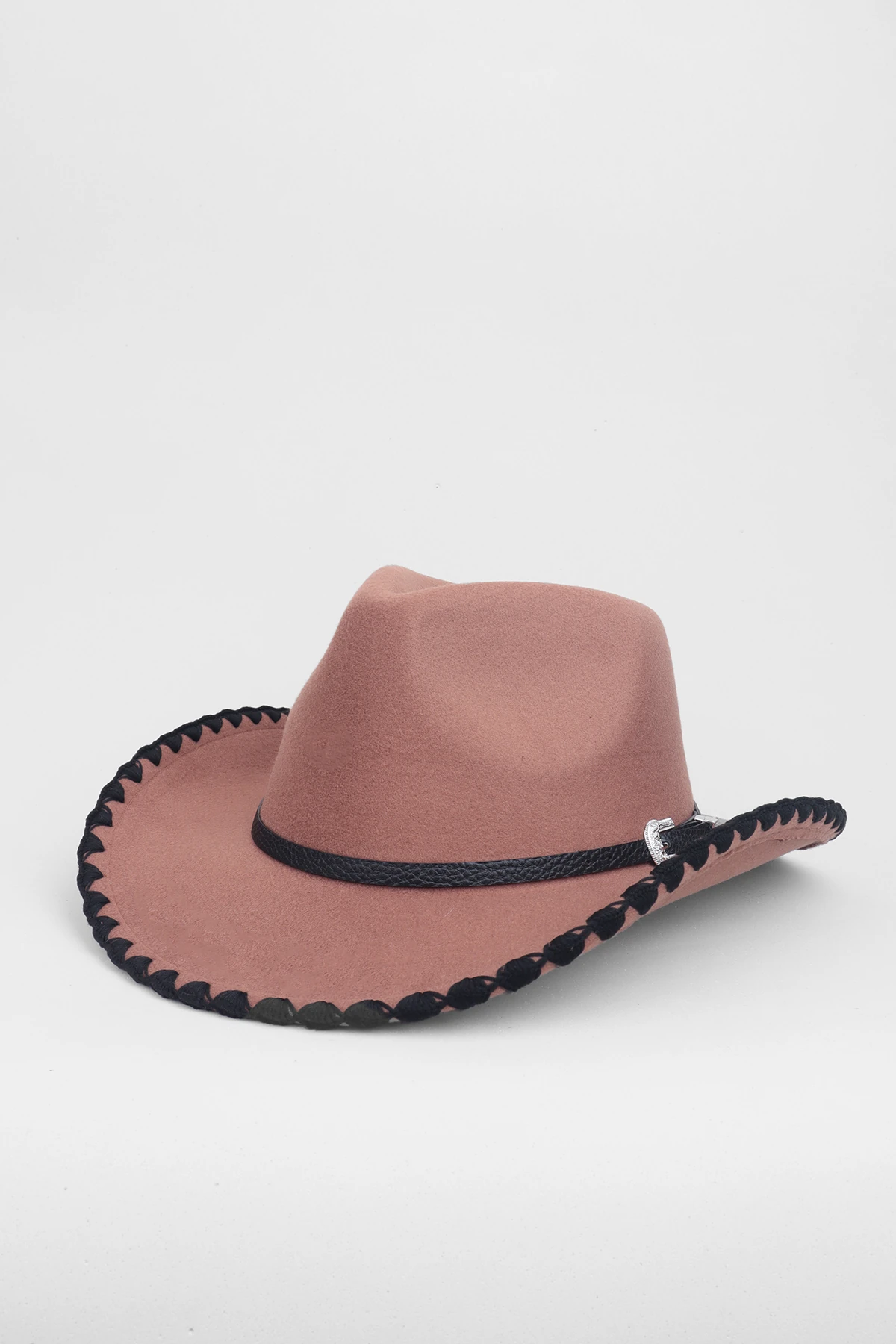 Kovboy Deri Detaylı Boğa Figürlü Fötr Şapka - Camel