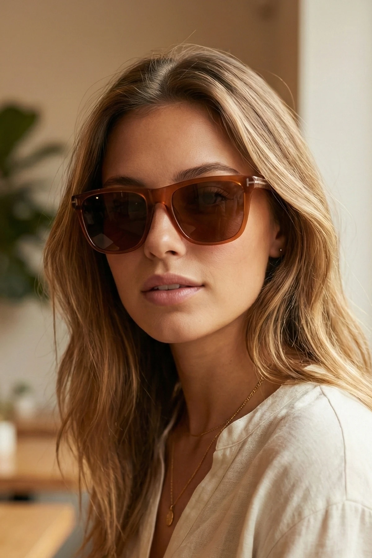 Aurora Dikdörtgen Unisex Polarize Güneş Gözlüğü Kahverengi Çerçeve Kahverengş Cam