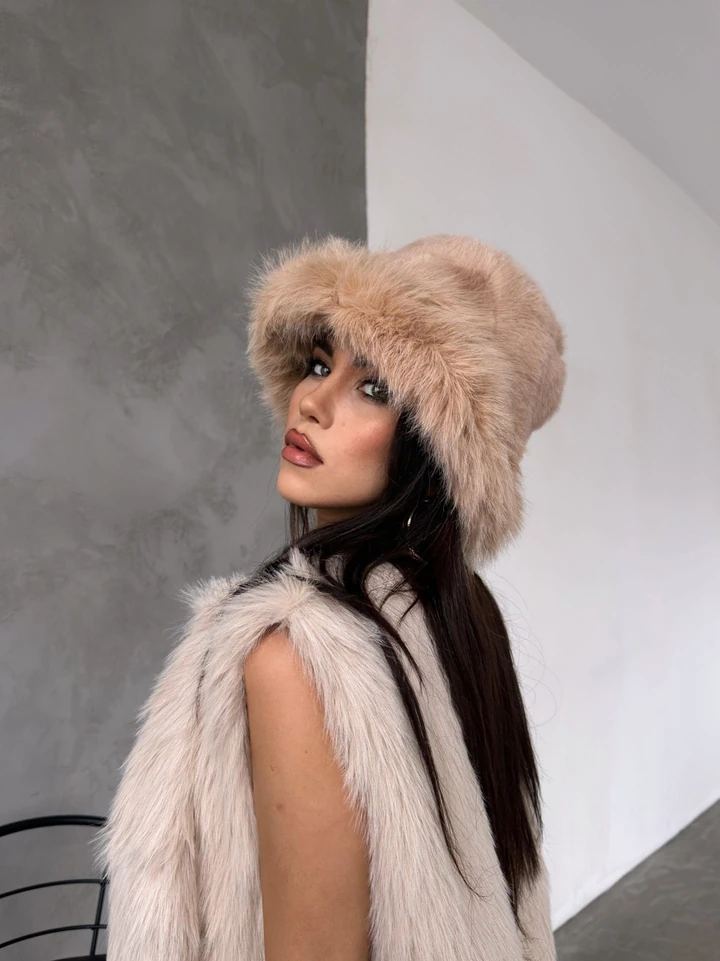 Kürk Yuvarlak Kalpak Şapka Peluş Slavic Şapka - Vizon