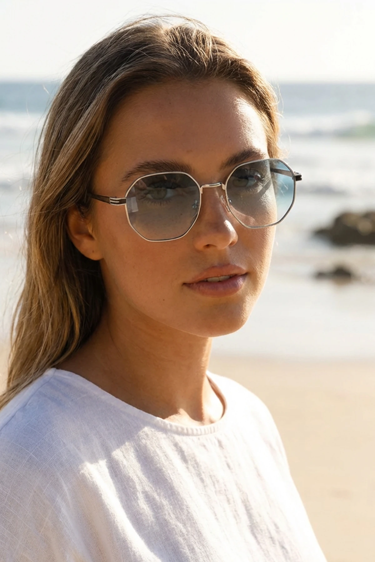 Metal Tasarım Altıgen Unisex Güneş Gözlüğü - Mavi