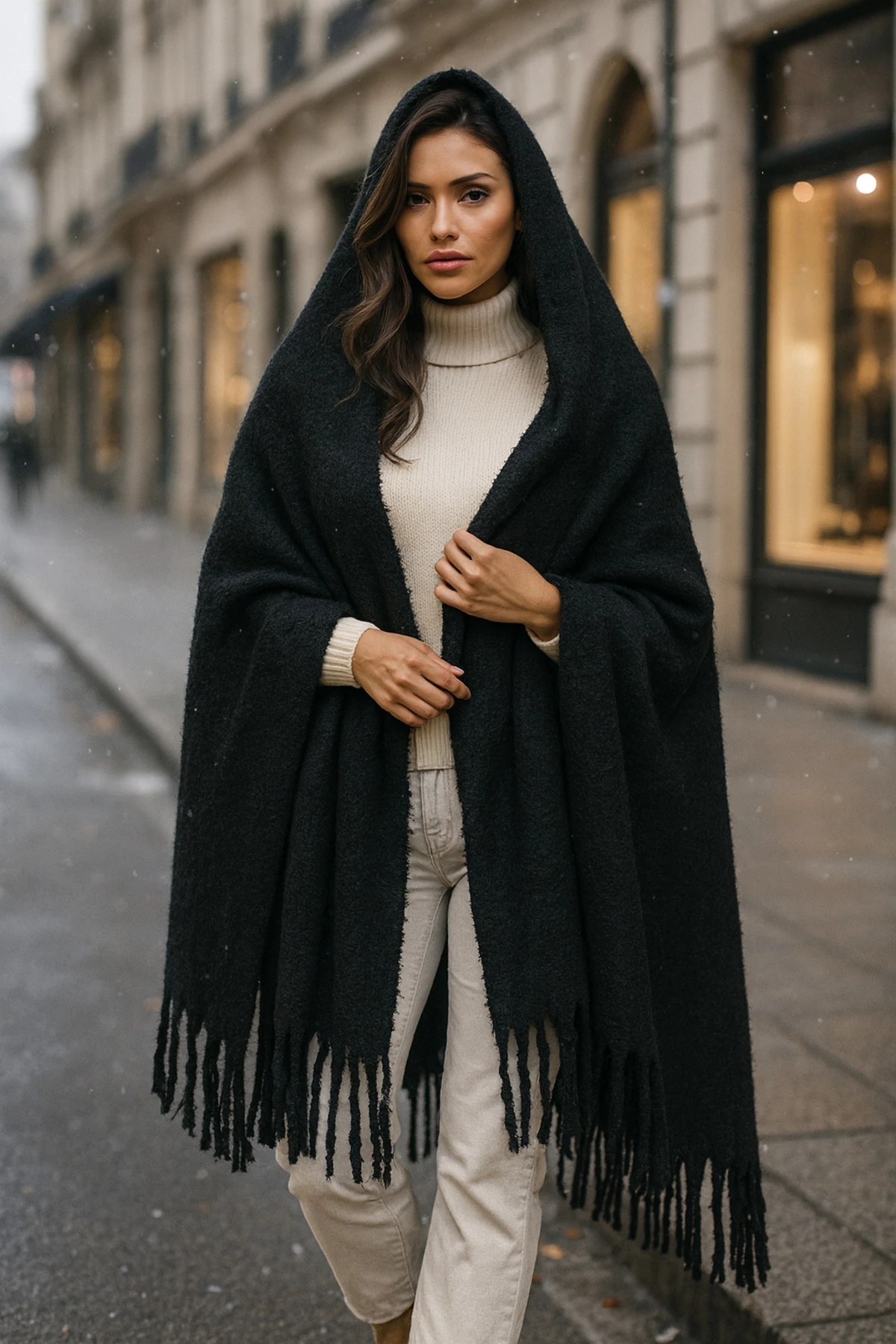 Kadın Siyah Atkı Şal – Yumuşak Dokulu, Kışlık Sıcak Tutan Şal