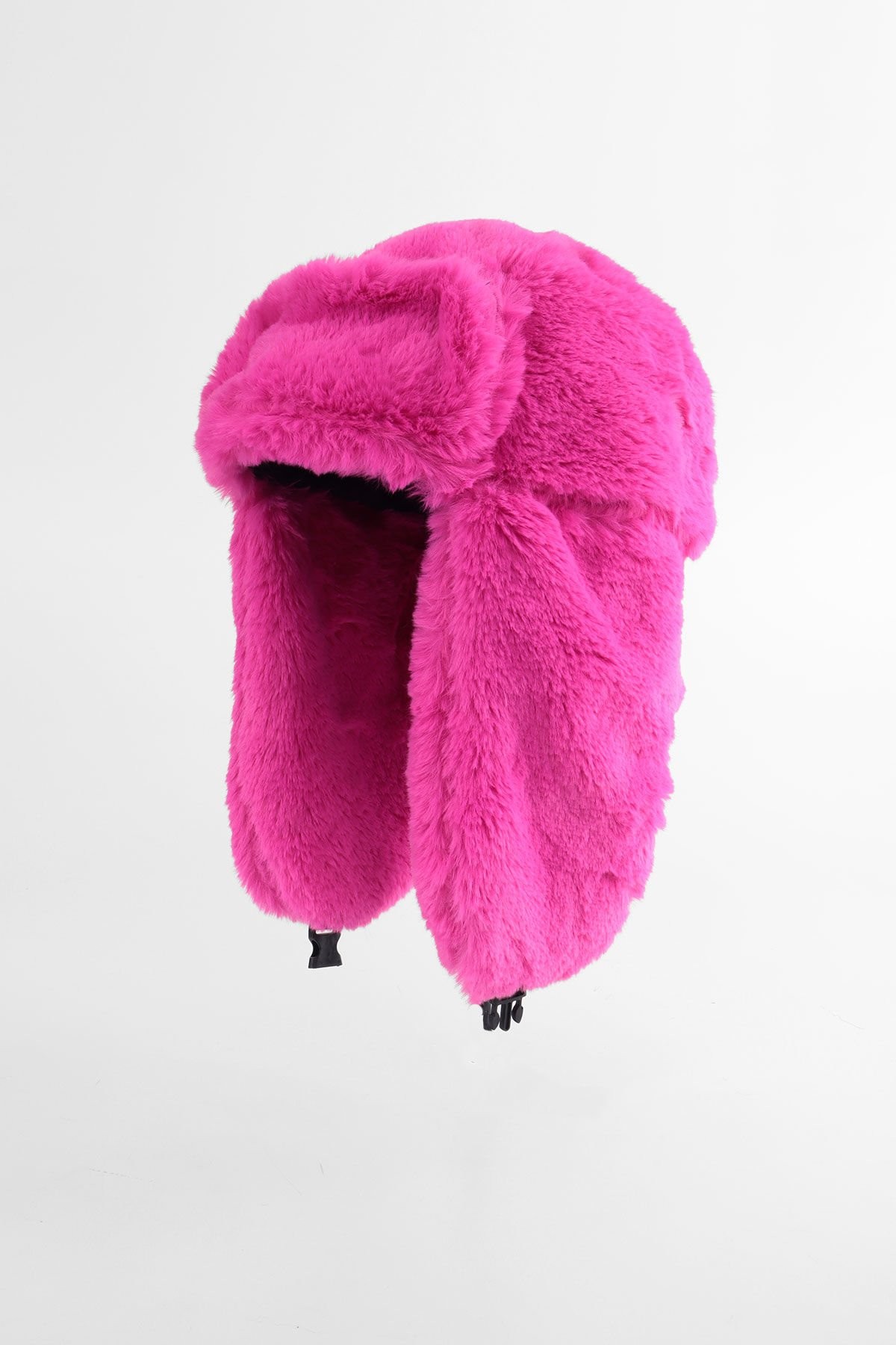 Suni Kürk Pembe Peluş Şapka - Kulaklı Pliot Şapka