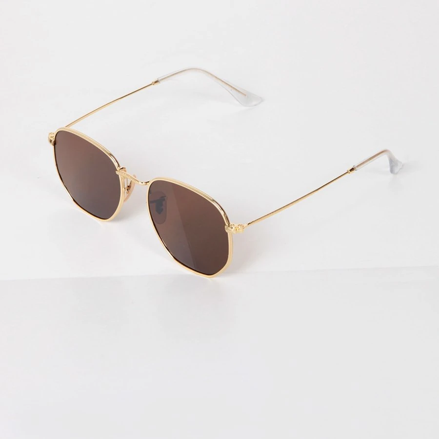 Altıgen Güneş Gözlüğü - Kahverengi Cam