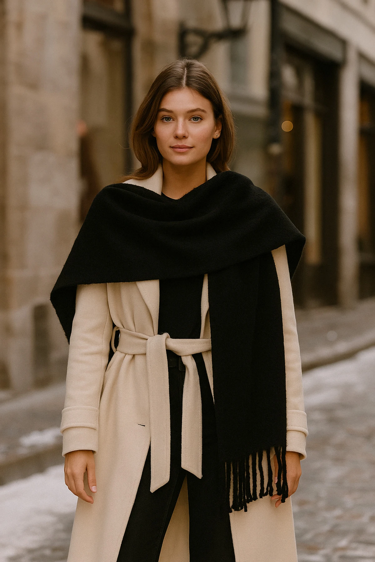 Kadın Siyah Atkı Şal – Yumuşak Dokulu, Kışlık Sıcak Tutan Şal