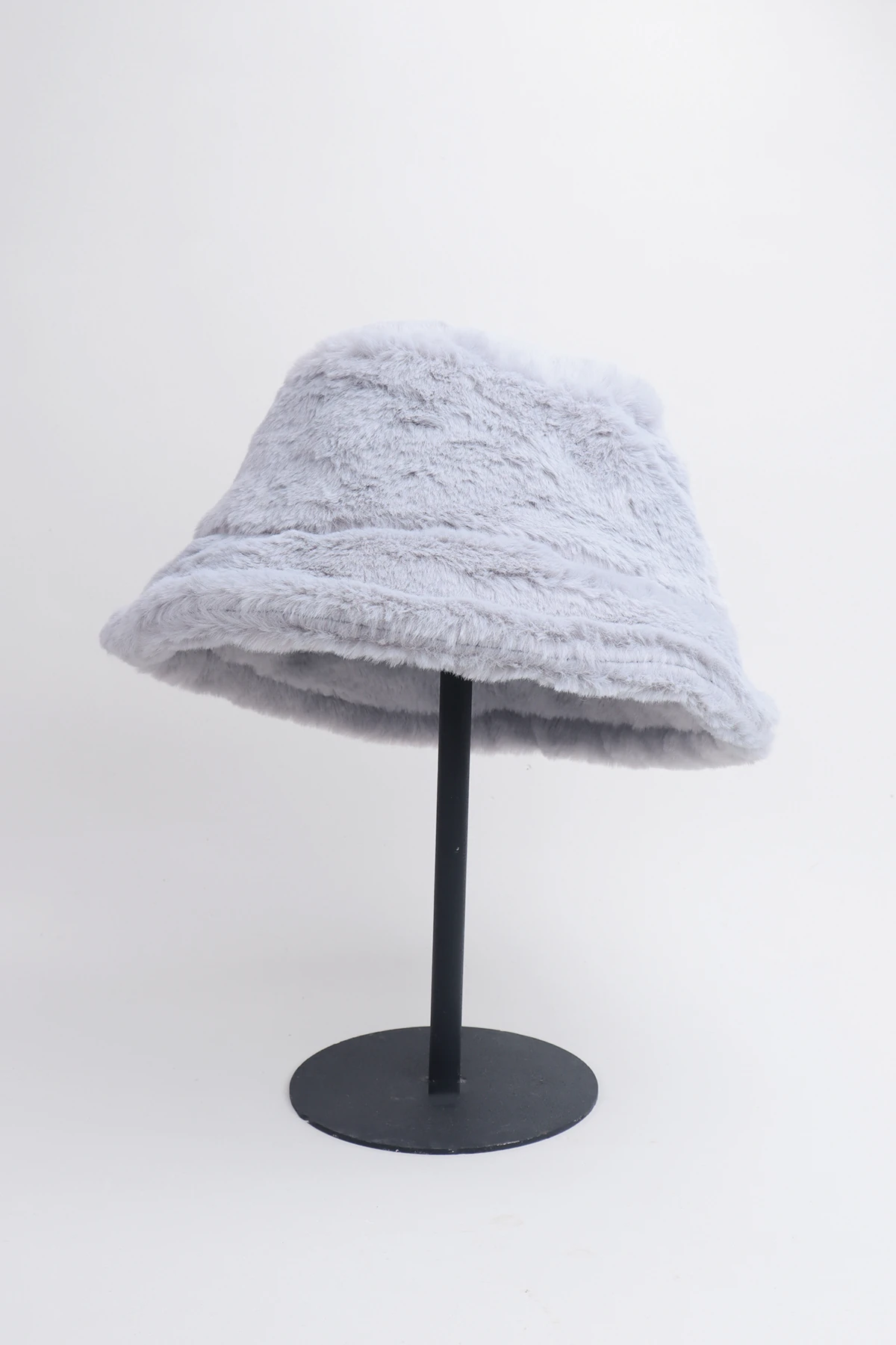 Gri Peluş Bucket Kova Şapka