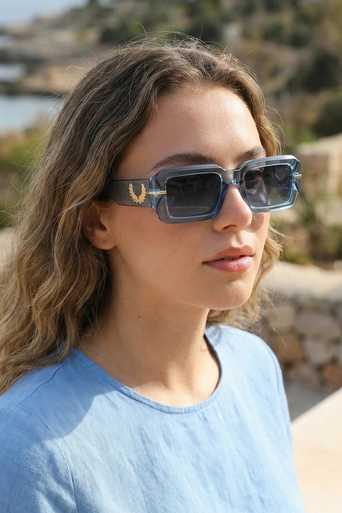 Fred Kemik Dikdörtgen Güneş Gözlüğü - Mavi