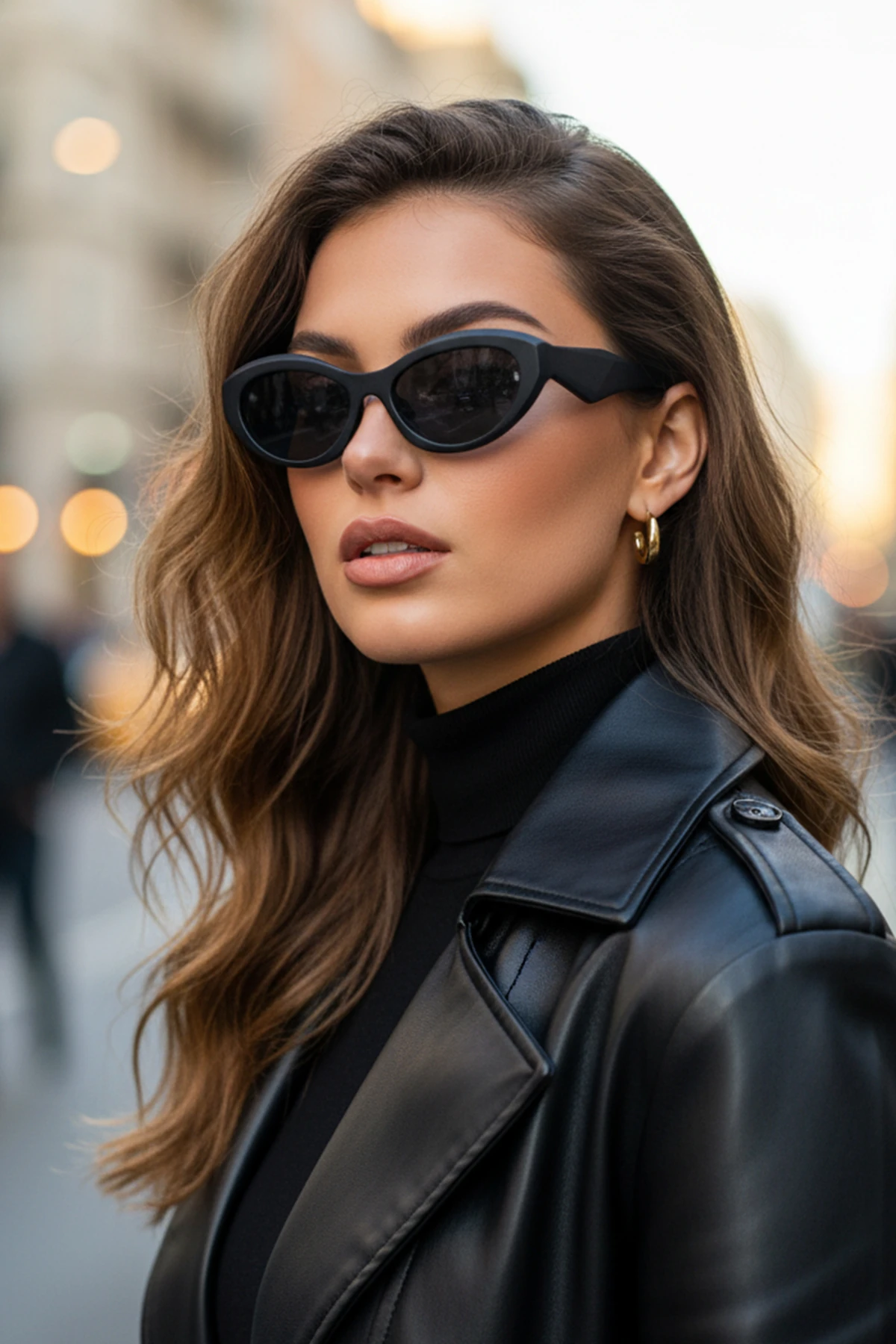 Pra Çekik Çerçeve Mat Detaylı Siyah Cam Güneş Gözlüğü