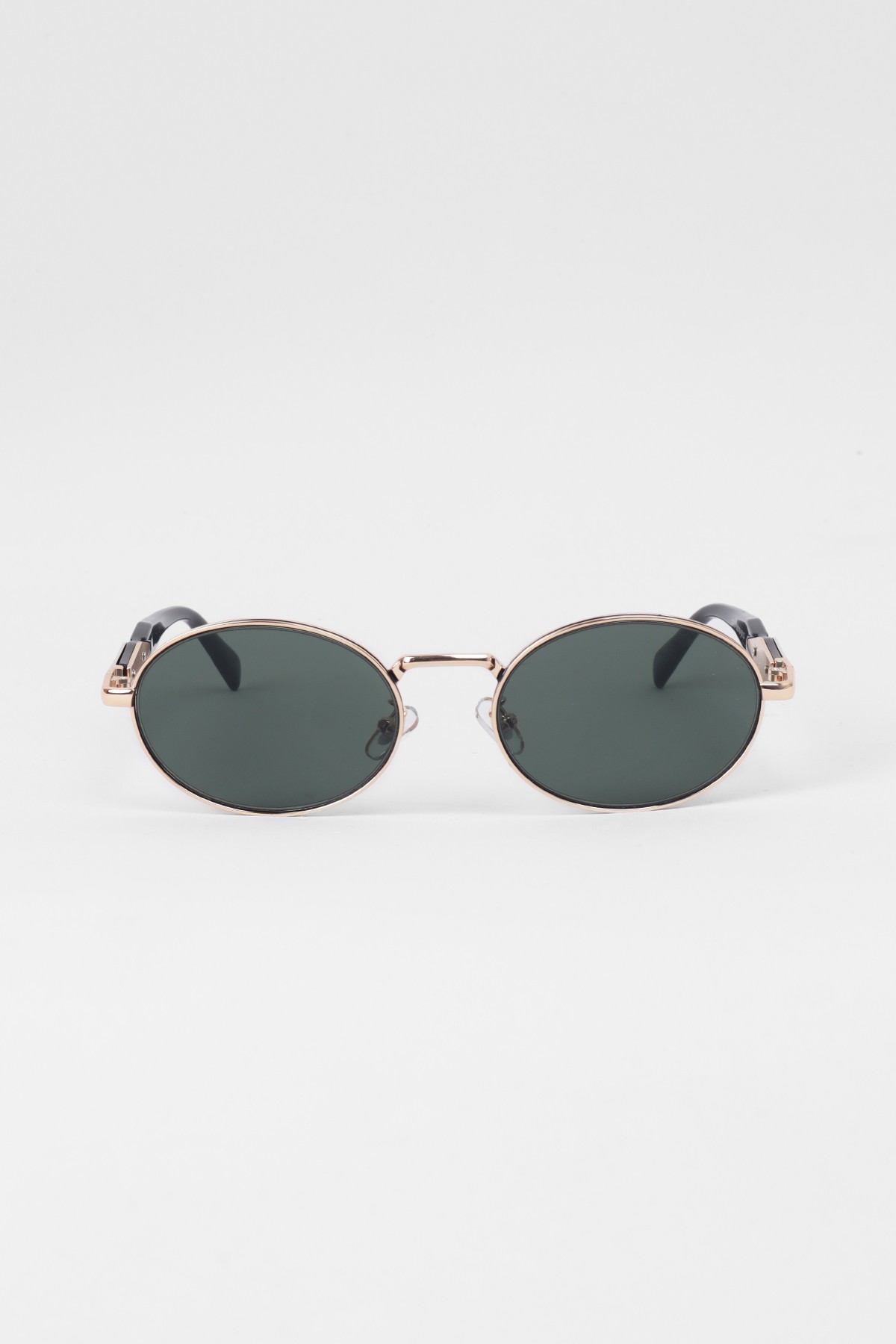 Claw Metal Detaylı Oval Unisex Güneş Gözlüğü - Gold Çerçeve Yeşil Cam