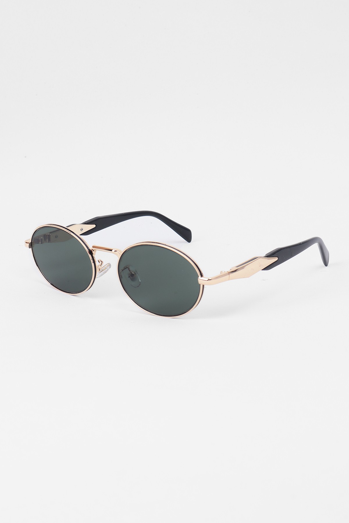 Claw Metal Detaylı Oval Unisex Güneş Gözlüğü - Gold Çerçeve Yeşil Cam