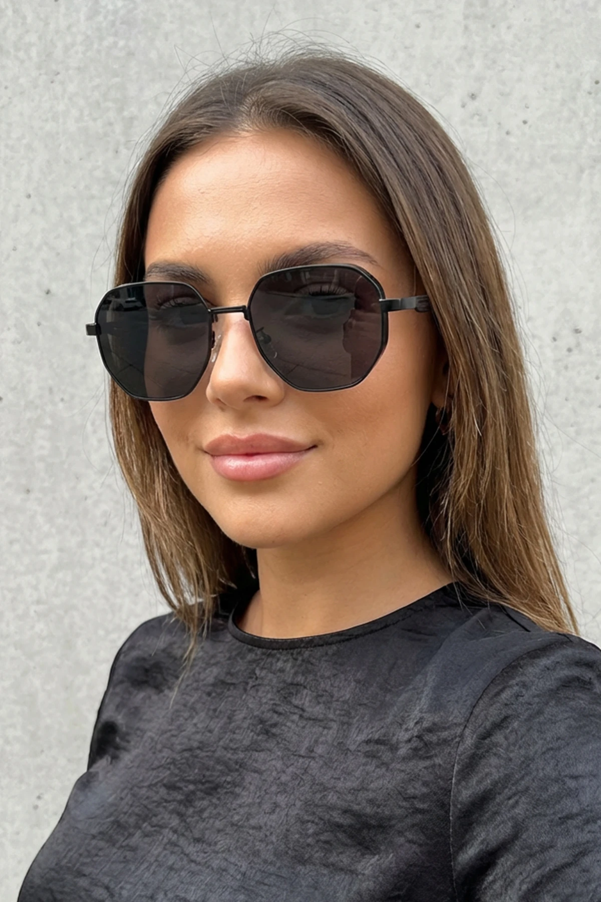 Metal Tasarım Altıgen Unisex Güneş Gözlüğü - Siyah