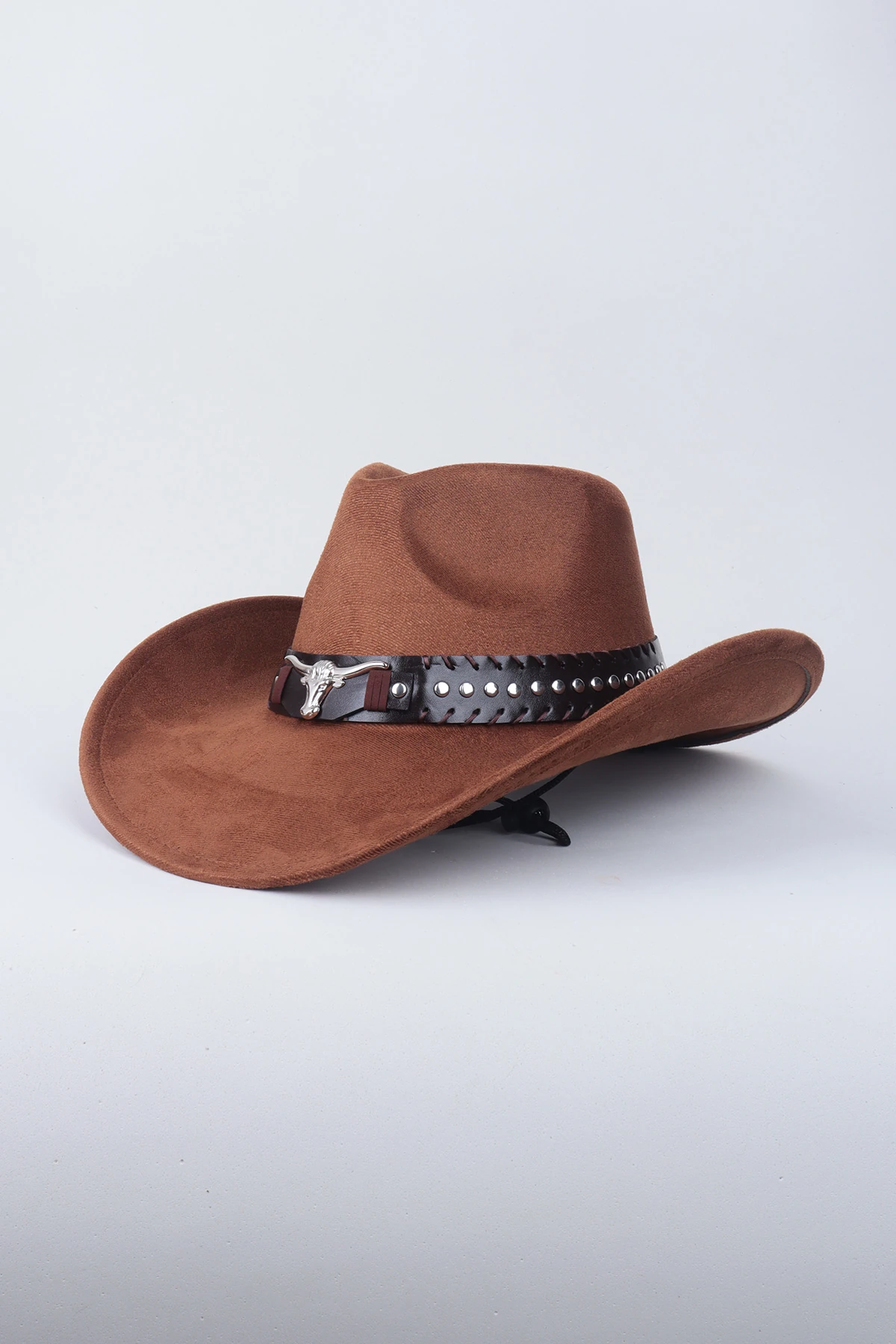 Kovboy Boğa Kemer Detaylı Taş Figürlü Fötr Şapka - Kahve