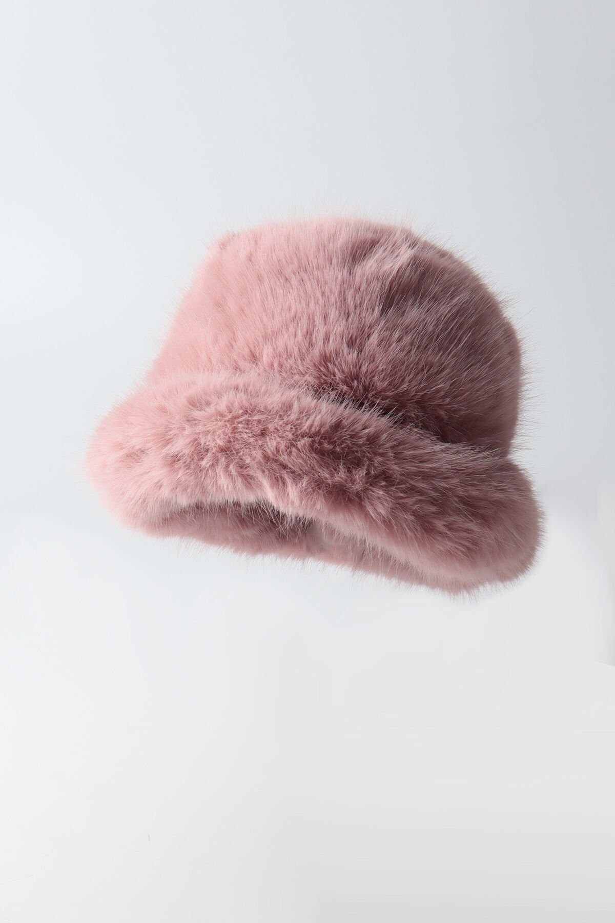 Pembe Kürk Yuvarlak Şapka Peluş Bucket Şapka
