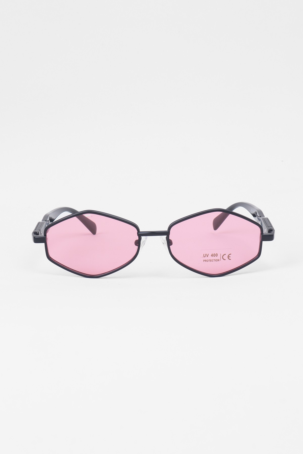 Metal Geometrik Çerçeve Güneş Gözlüğü - Pembe Cam