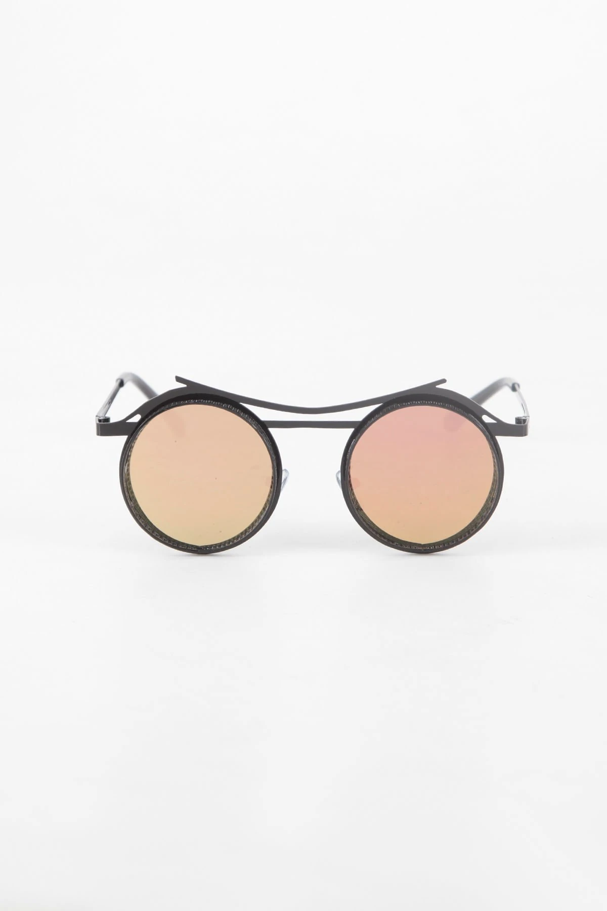Biosy Yuvarlak Metal Detaylı Kenarlı Güneş Gözlüğü - Pembe Aynalı