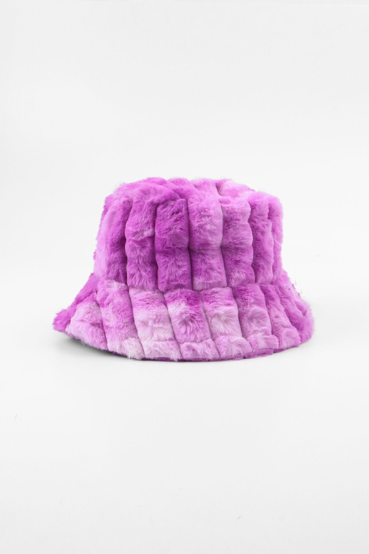 Mor Fitilli Desen Peluş Kürk Bucket Şapka
