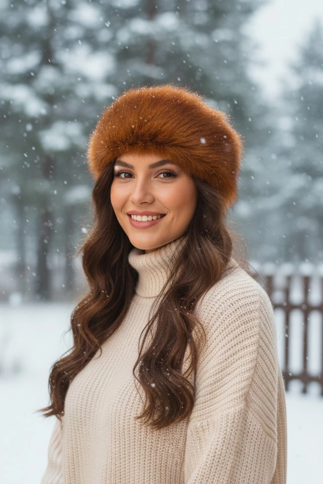 Taba Suni Kürk Peluş Kalpak Şapka