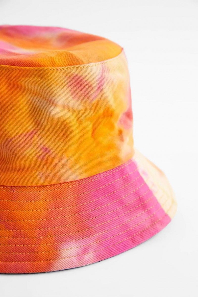 Batik Desenli Kumaş Bucket Kova Şapka - Turuncu