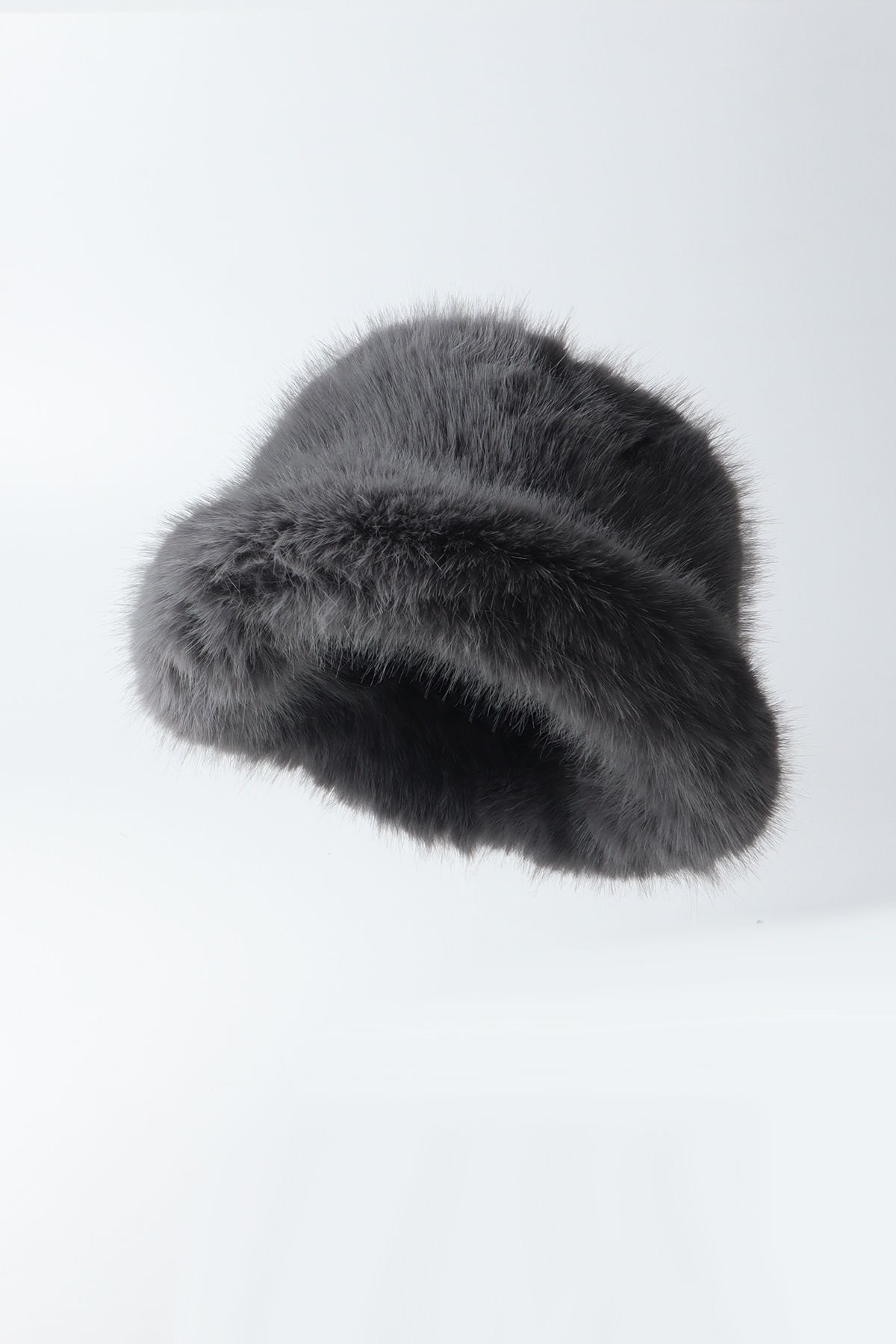Gri Kürk Yuvarlak Şapka Peluş Bucket Şapka