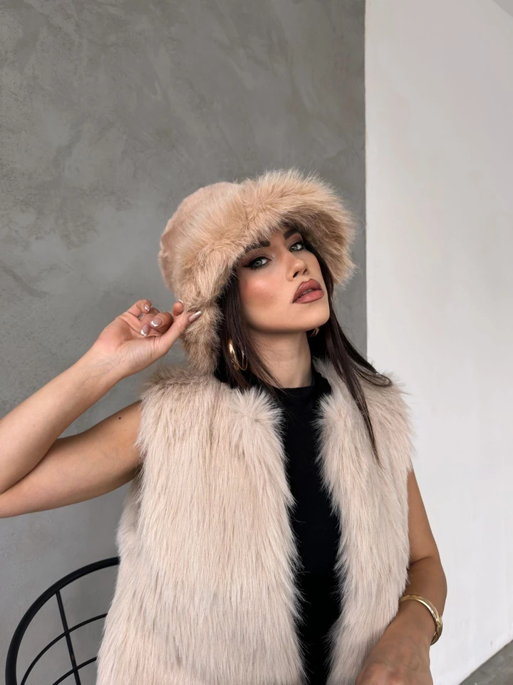 Kürk Yuvarlak Kalpak Şapka Peluş Slavic Şapka - Vizon