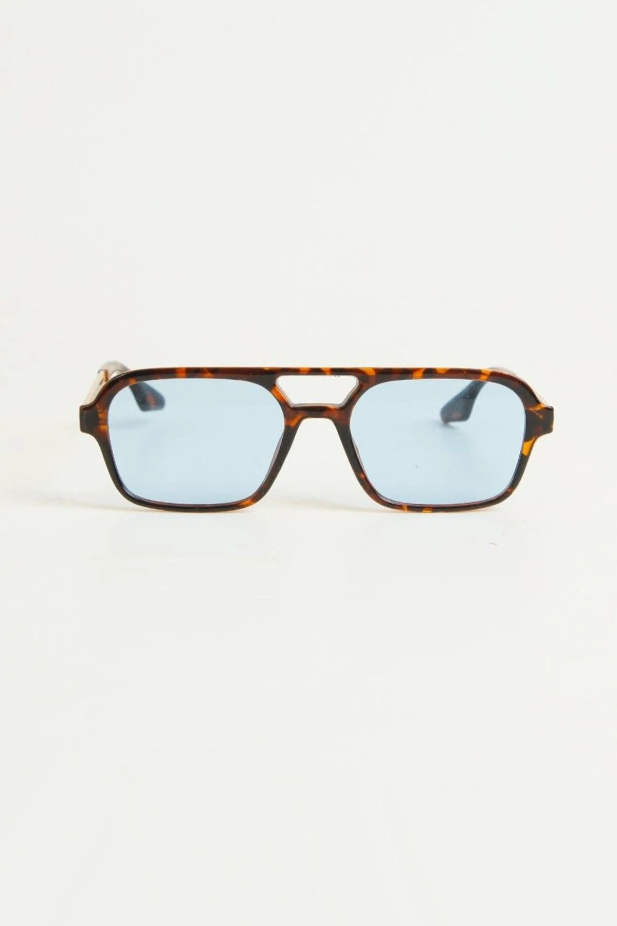 Tnia Leopar Çerçeve Dikdörtgen Güneş Gözlüğü - Şeffaf Mavi Cam