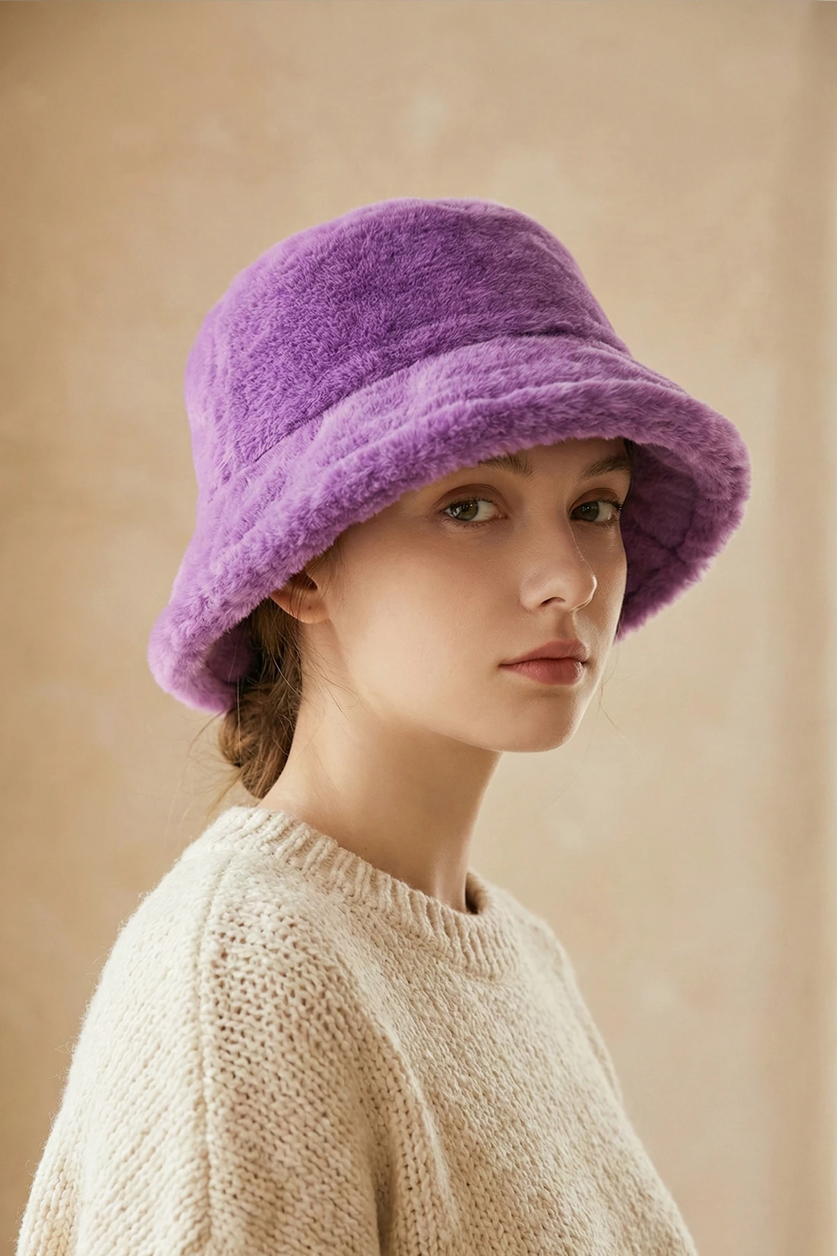 Mor Peluş Bucket Kova Şapka