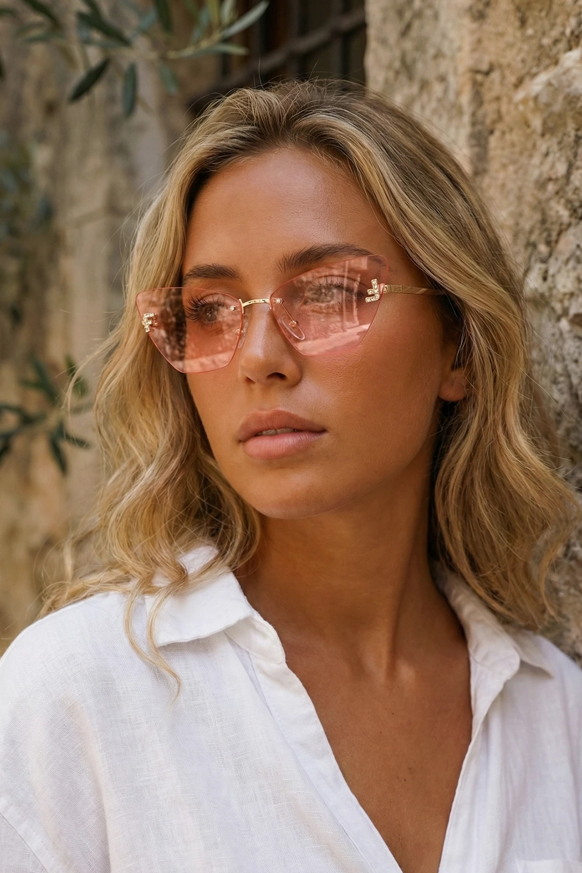 Solvix Cateye Çerçevesiz Tasarım Kadın Güneş Gözlüğü - Pembe