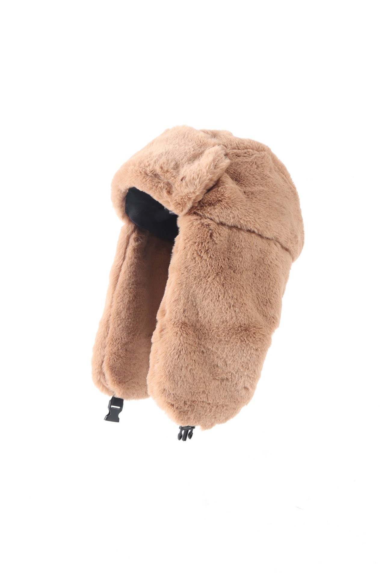 Suni Kürk Peluş Kulaklı Şapka - Vizon