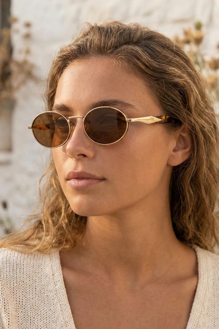 Claw Metal Detaylı Oval Unisex Güneş Gözlüğü - Gold Çerçeve