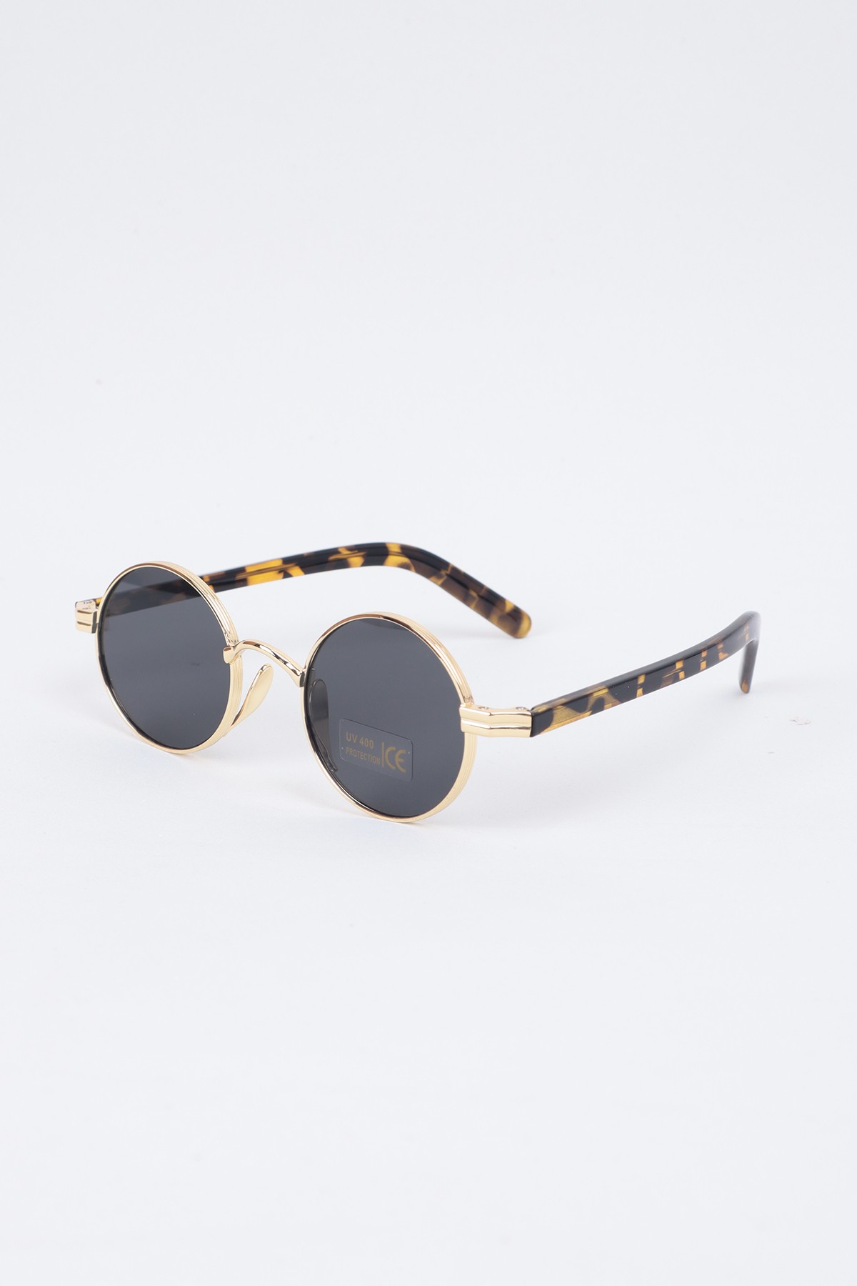 Safari Yuvarlak Tasarım Unisex Güneş Gözlüğü - Gold Siyah