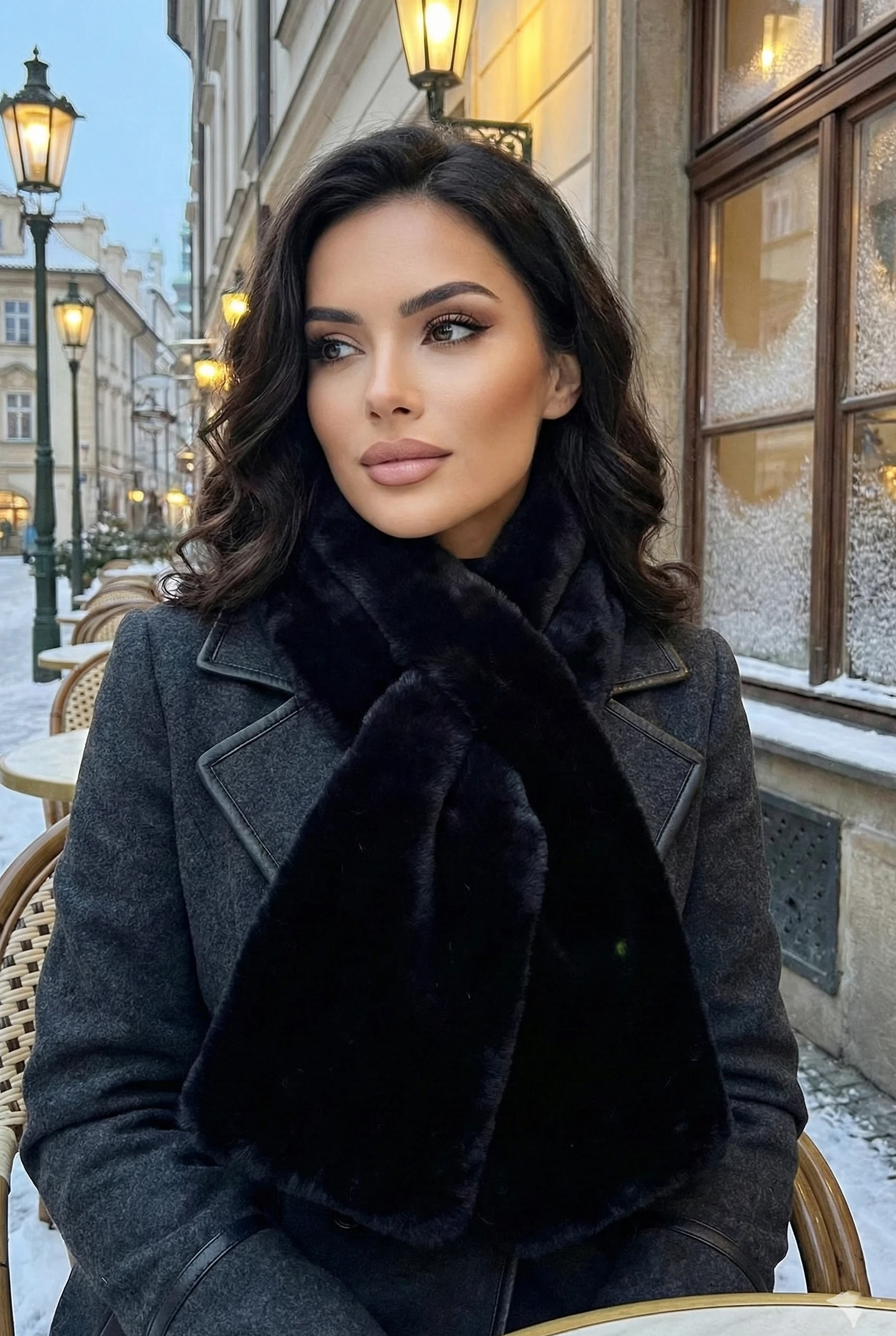 Siyah Suni Kürk Peluş Kaşkol Boyunluk Atkı