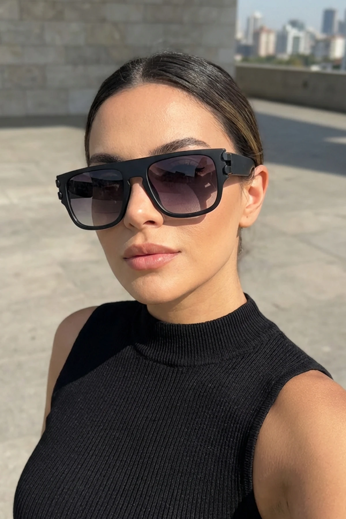 Twente Kemik Dikdörtgen Güneş Gözlüğü - Mat Siyah