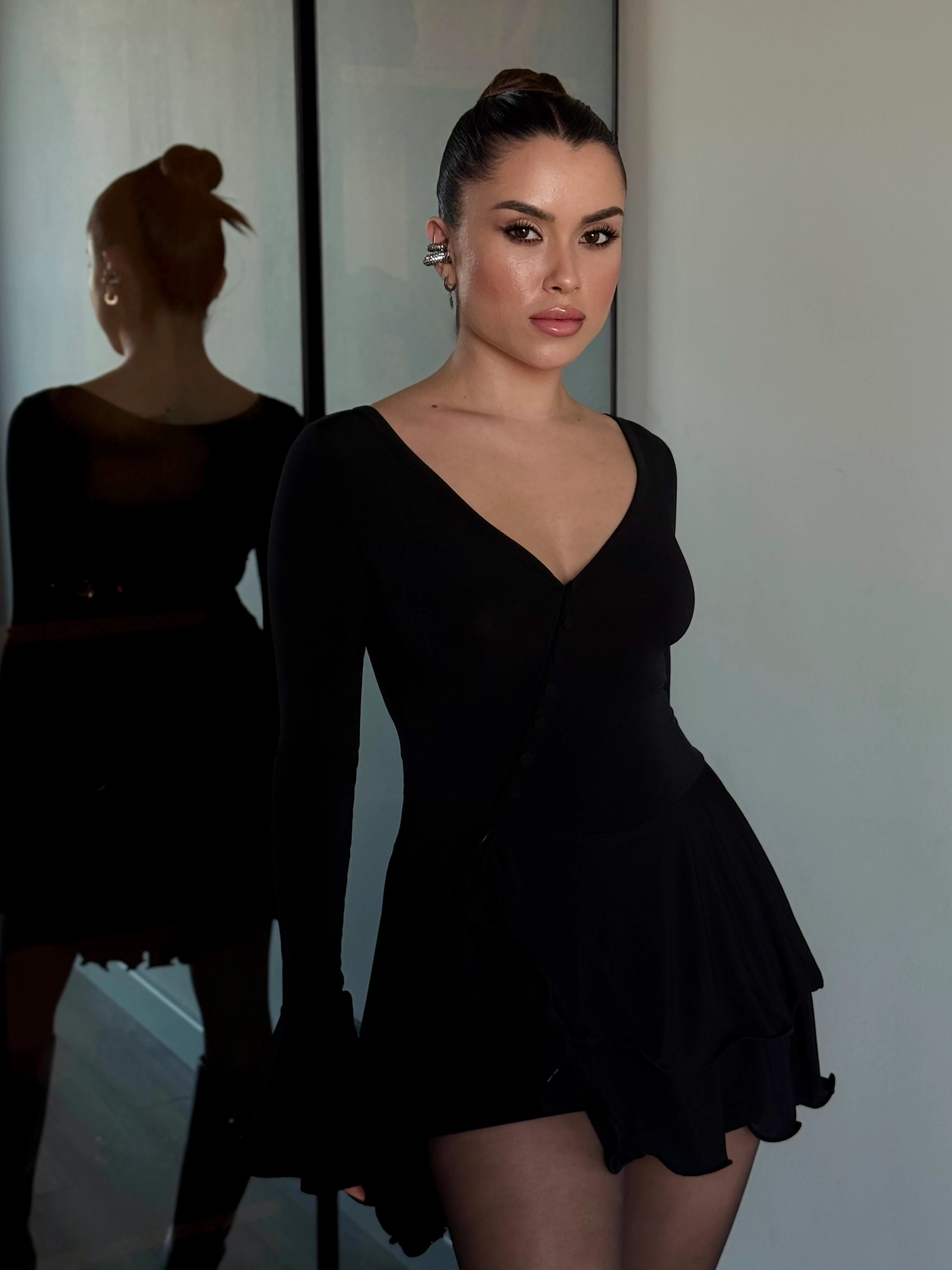 Şortlu Fırfır Elbise - Siyah