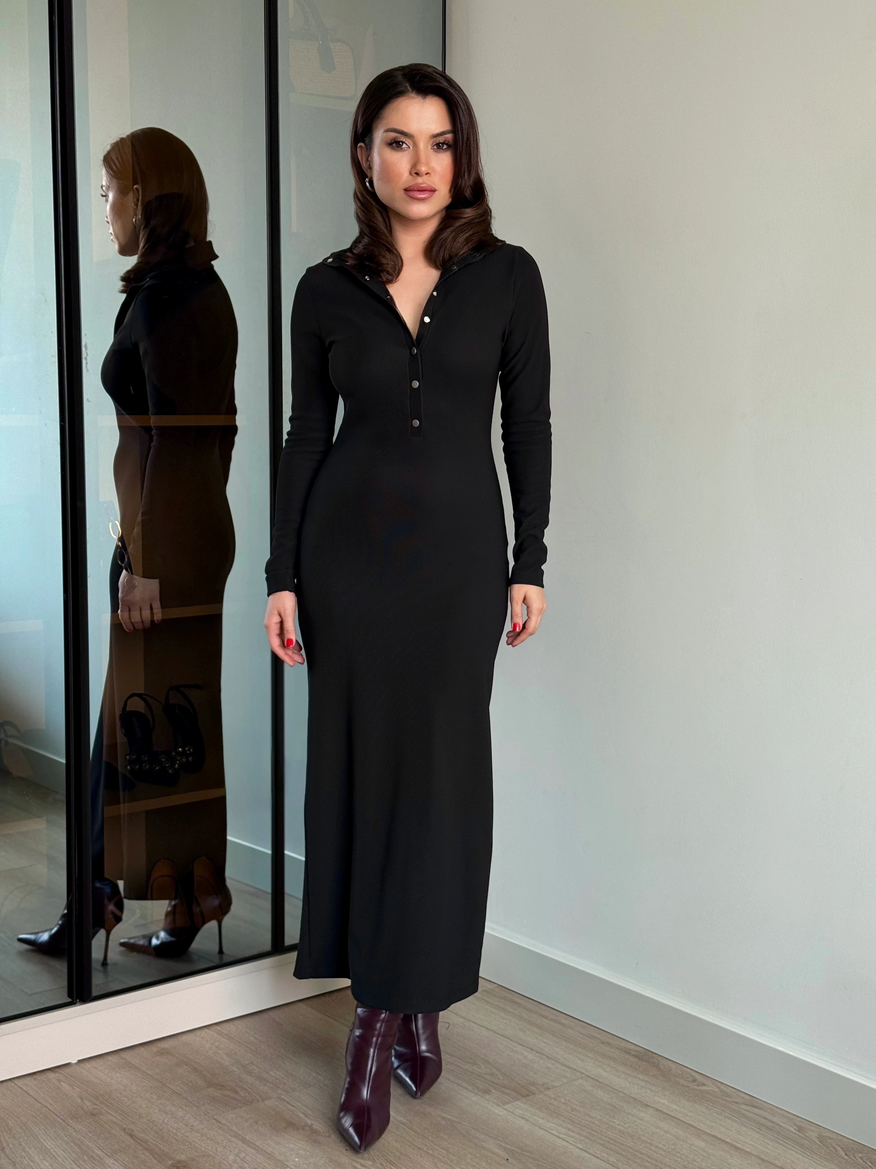 Ottoman Çıtçıtlı Balıkçı Yaka Elbise 