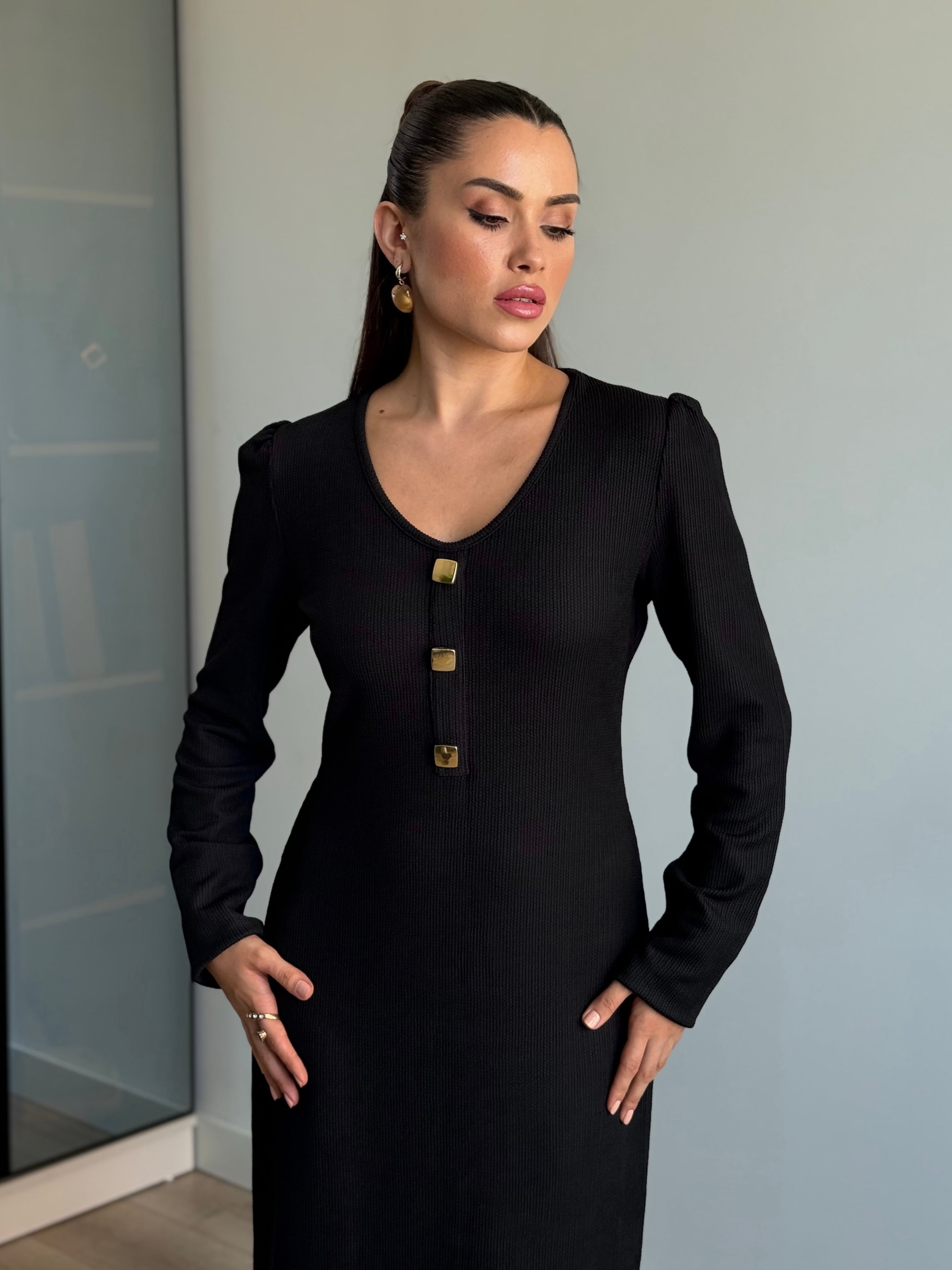 Classic Touch Siyah Elbise