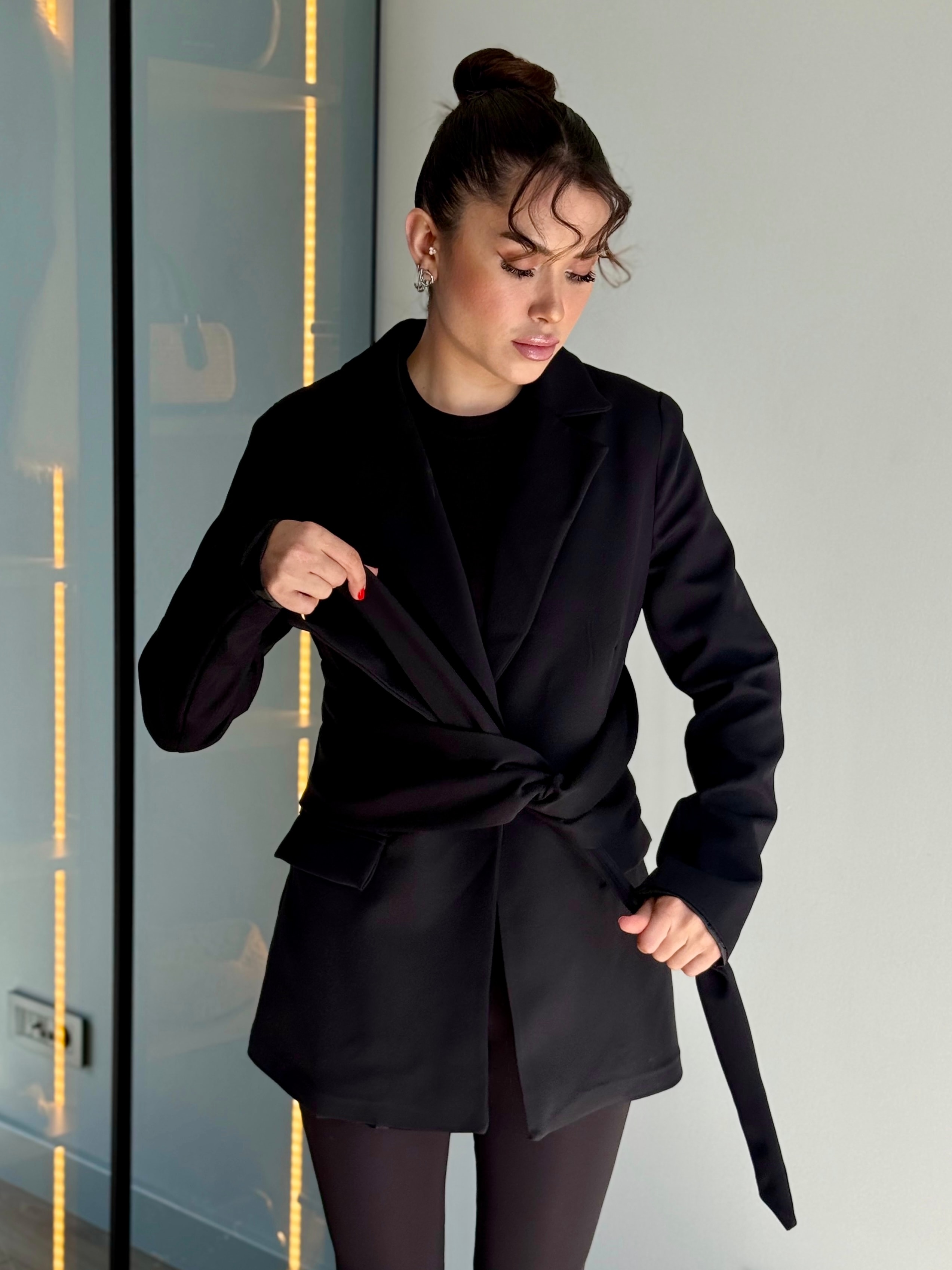 Kuşaklı Blazer Ceket - Siyah