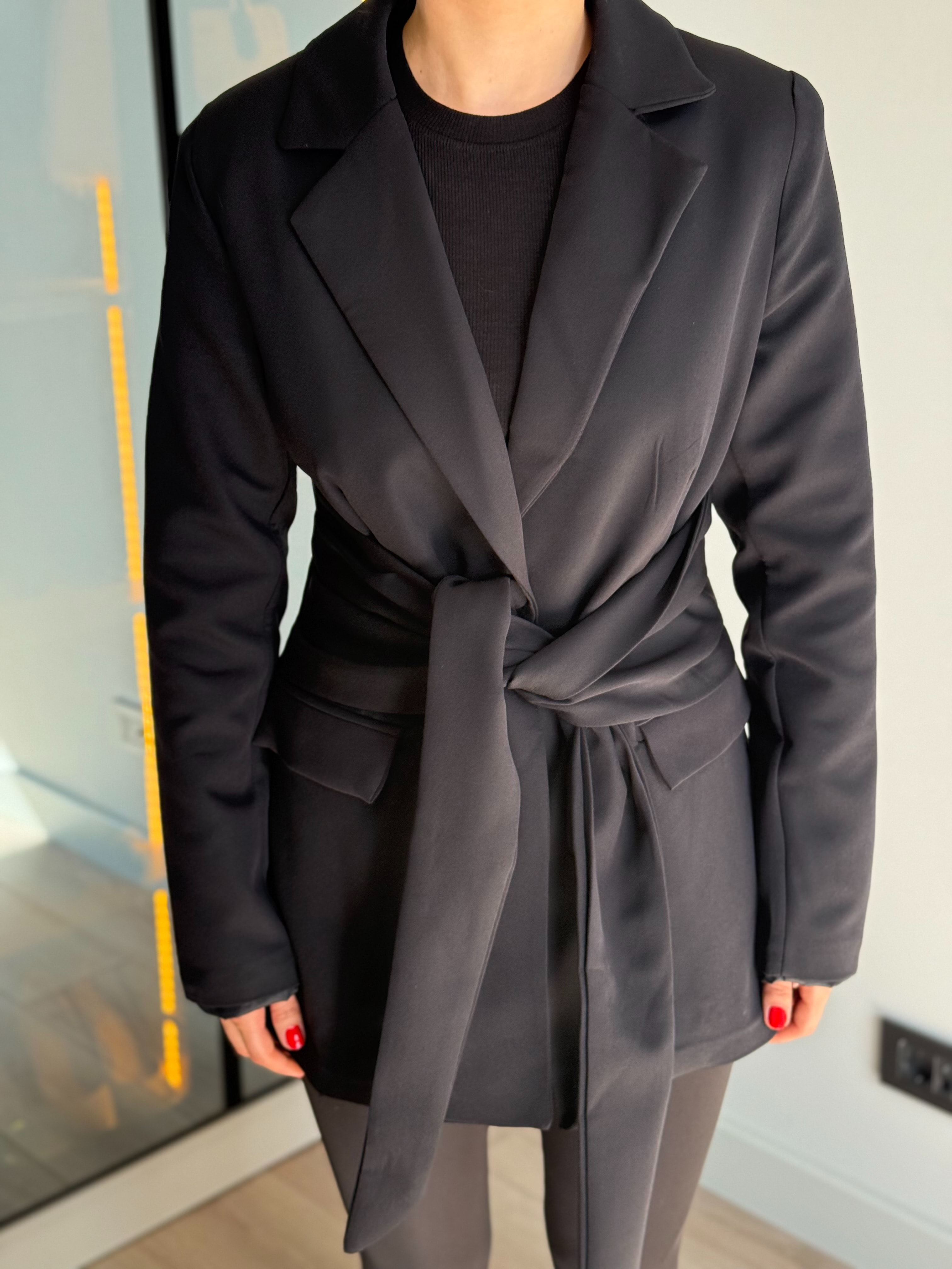 Kuşaklı Blazer Ceket - Siyah