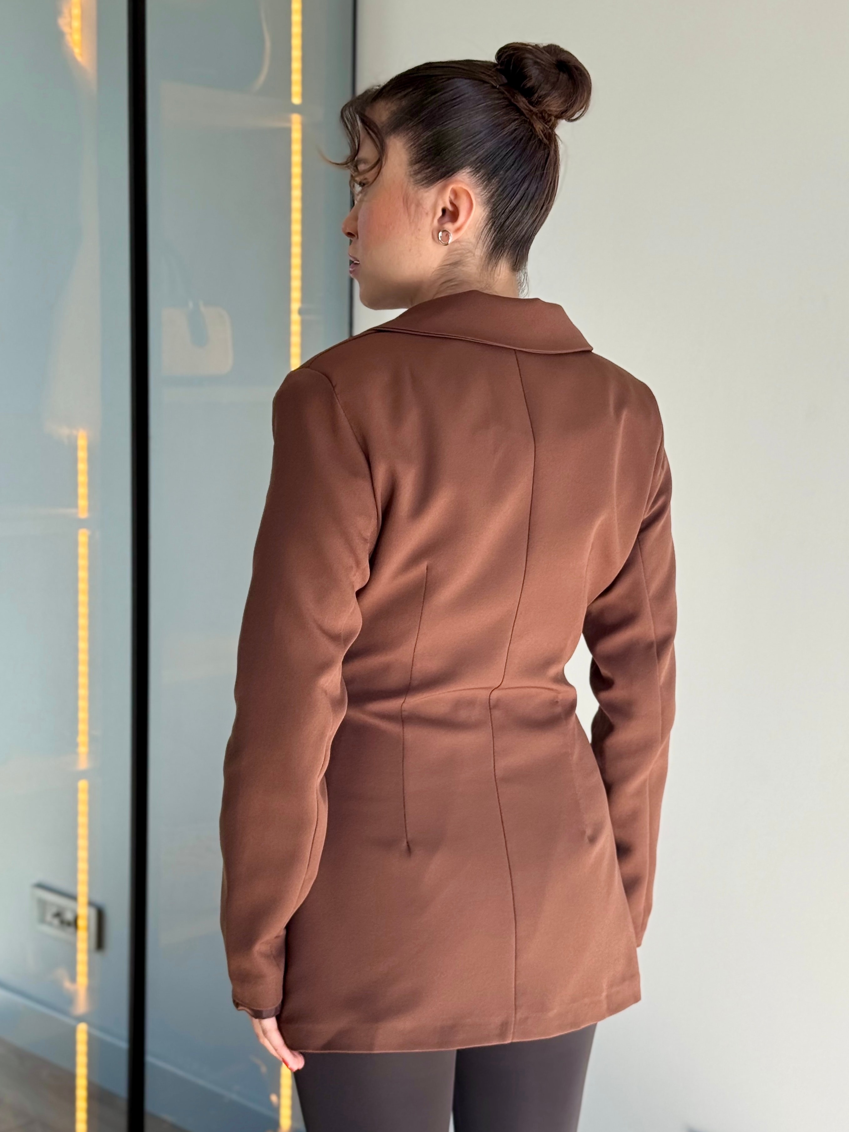 Kuşaklı Blazer Ceket - kahverengi