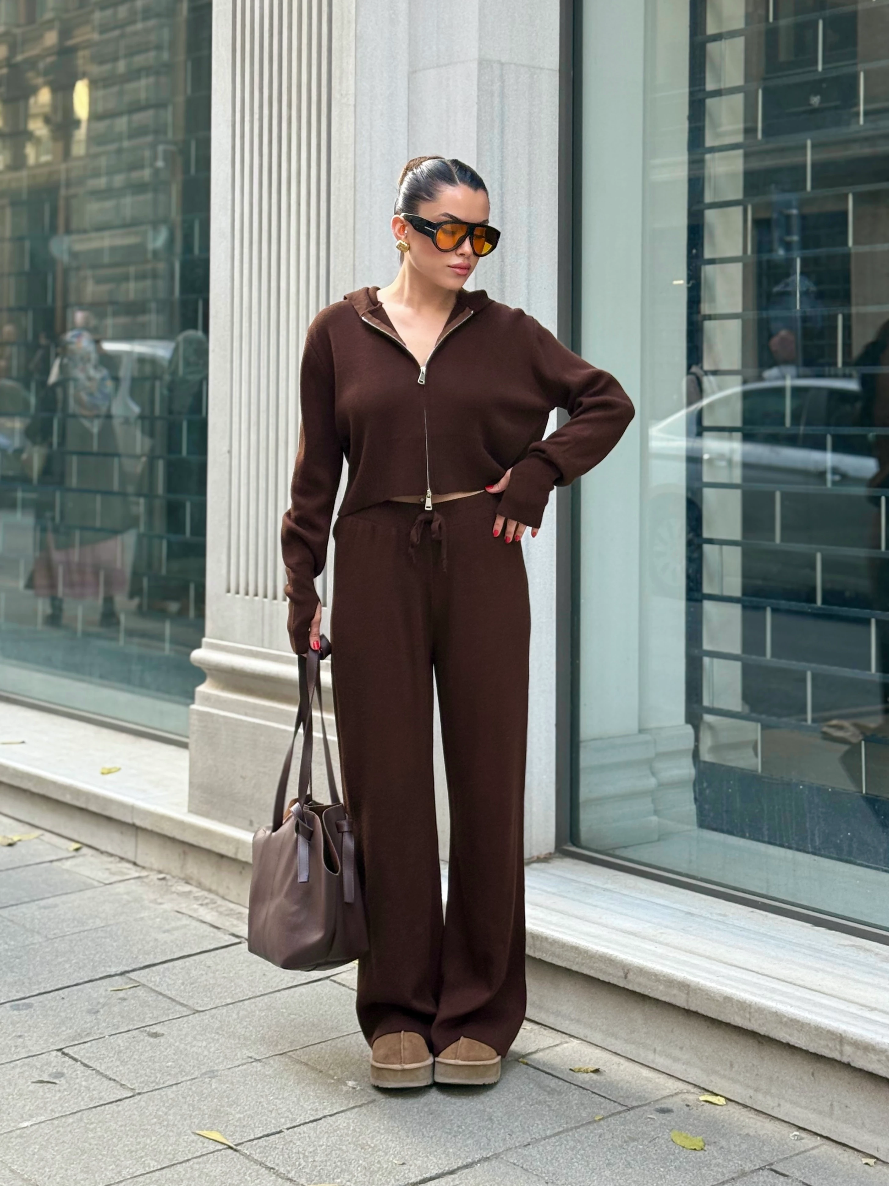 Premium Alt Üst Triko Takım - kahverengi