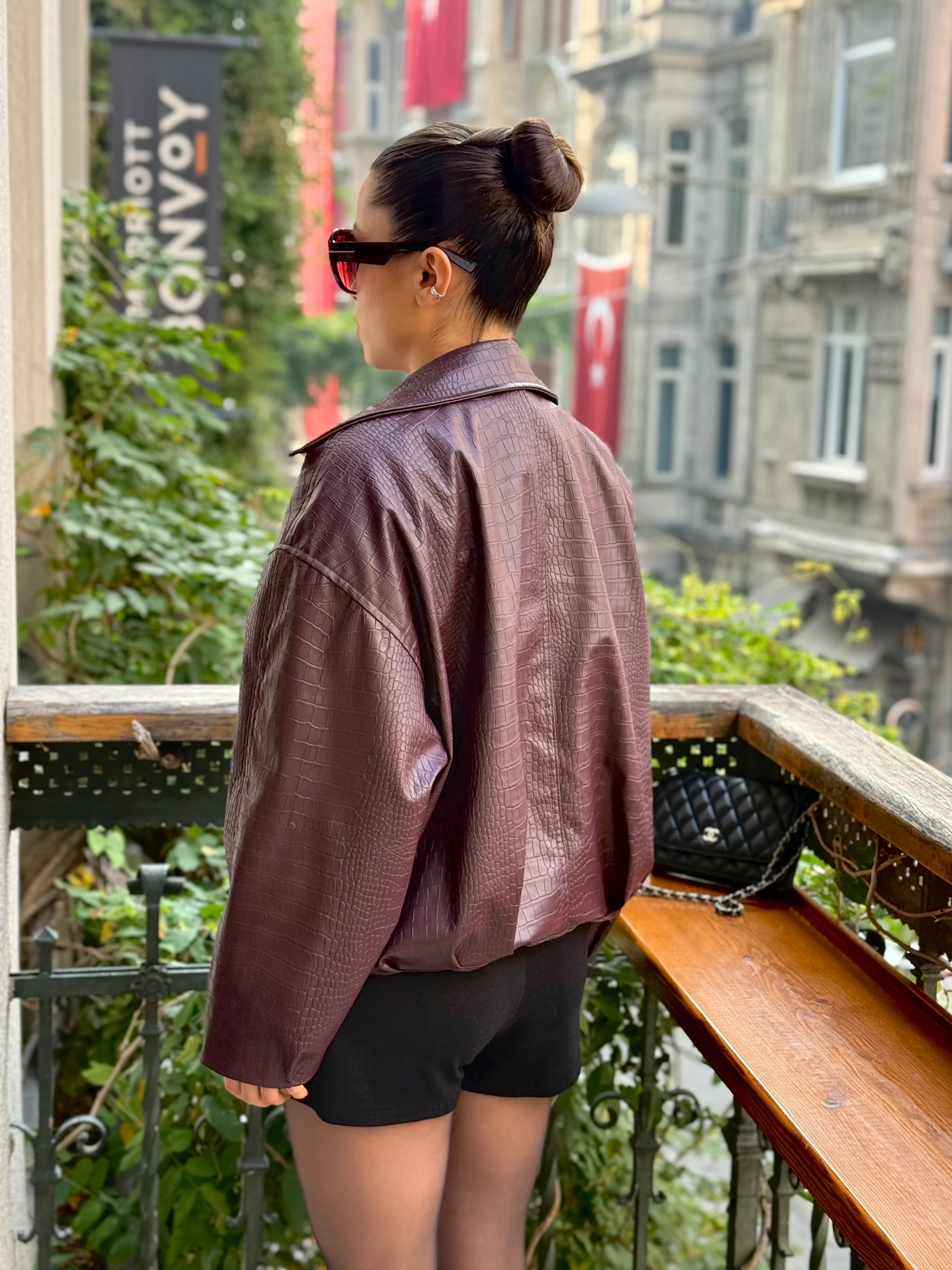 Noir Bordo Suni Deri Ceket - Bordo